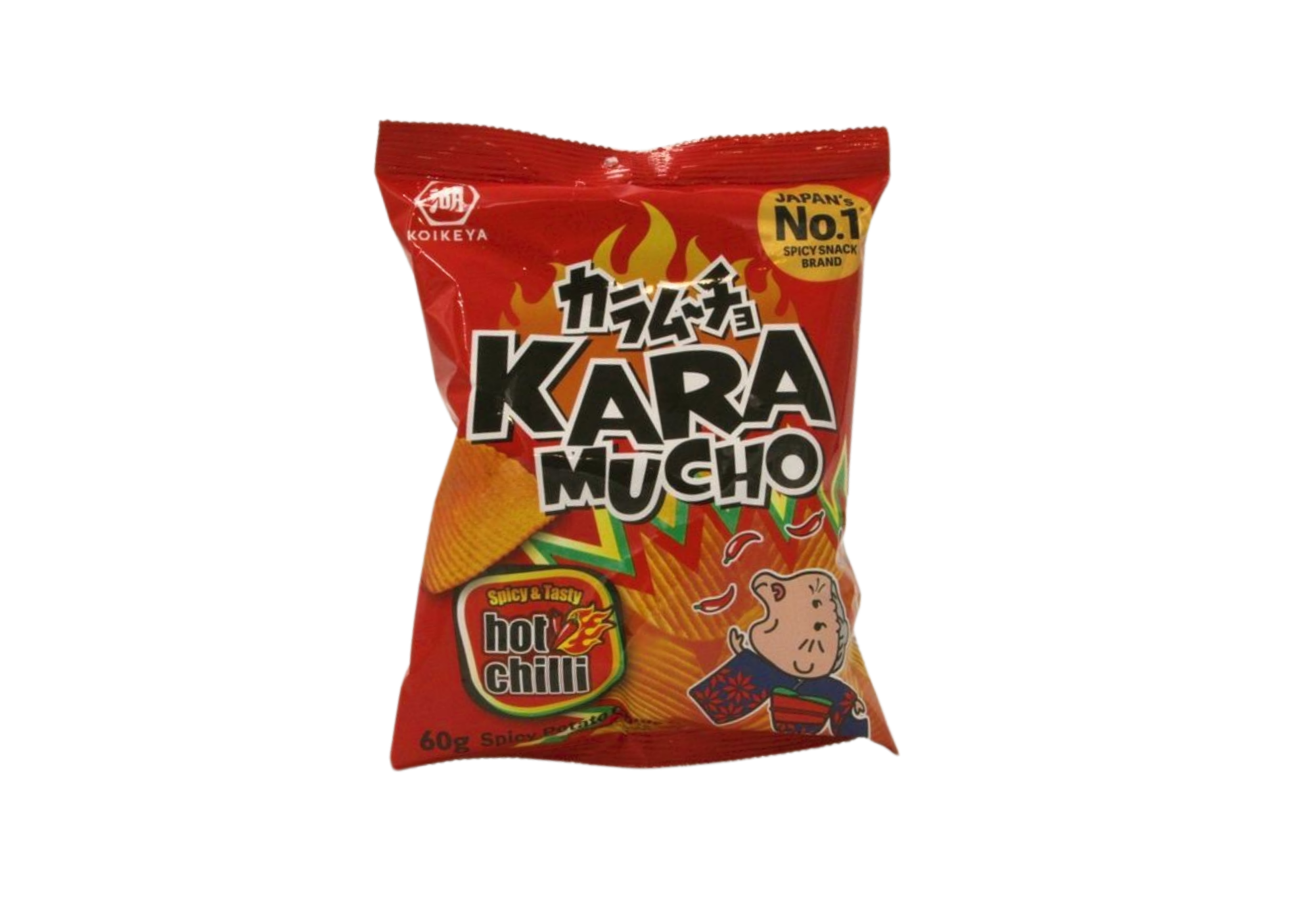 Koike-Ya Karamucho geriffelte Kartoffelchips mit Hot Chilli Geschmack, VPE: 60g, VKE: 12x60g