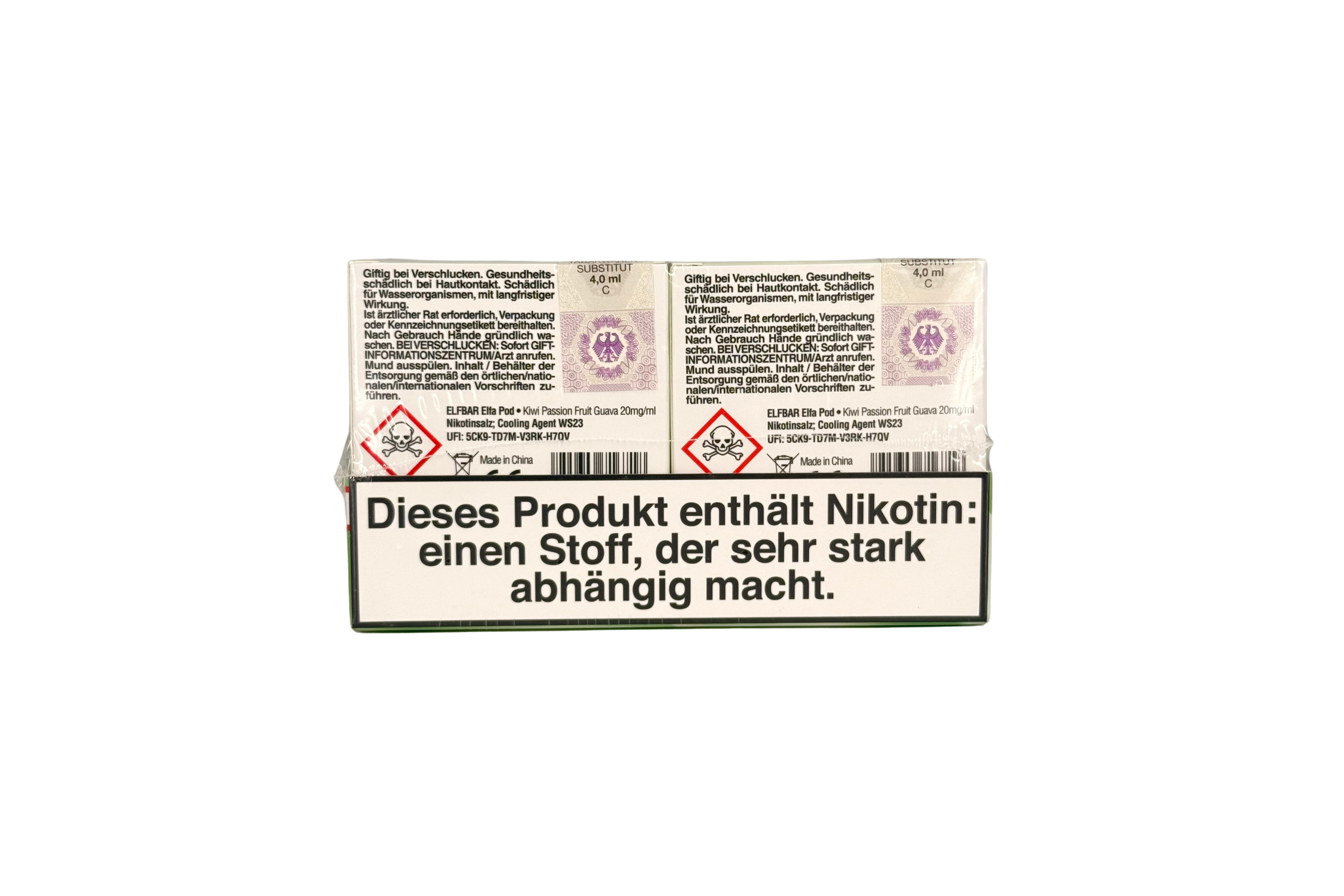 Elfbar ELFA CP Prefilled Pod, Kiwi Passion Fruit Guava, VPE: 2 Stk. / Box - 20mg/ml Nikotingehalt