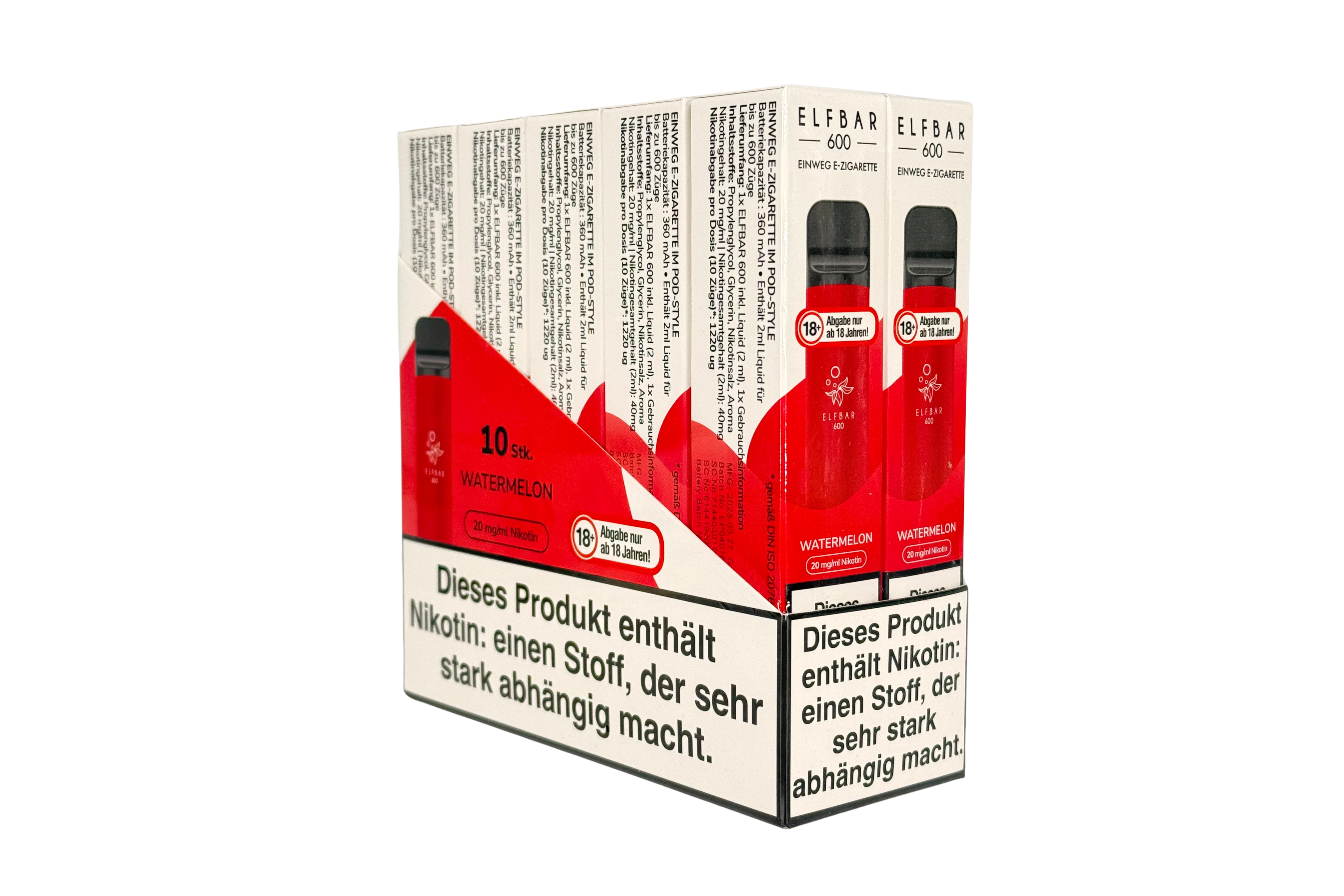 Elf Bar 600 Einweg e-Zigarette, Watermelon / Wassermelone, VPE: 1 Stk. / Box - 20mg/ml Nikotingehalt