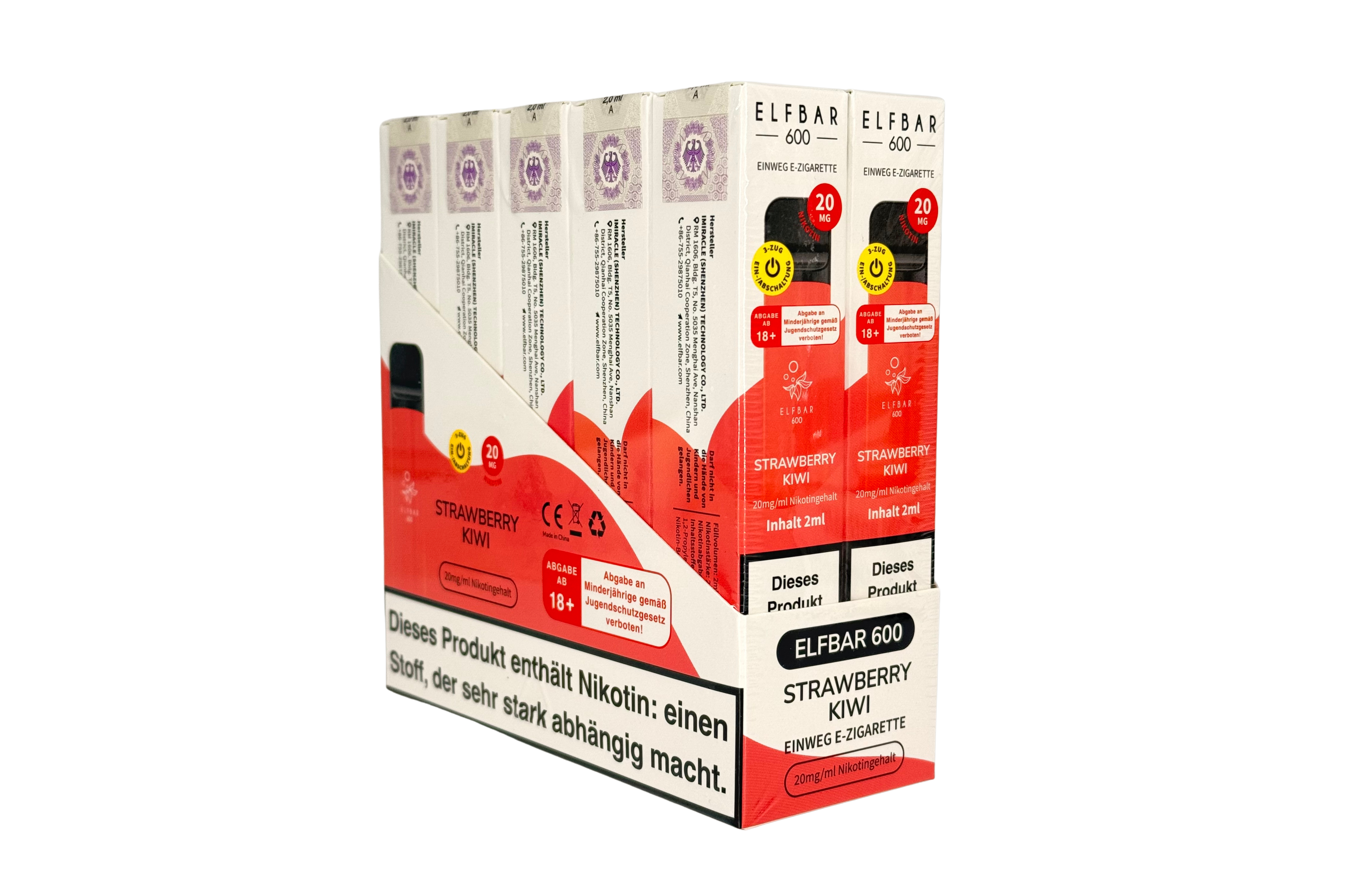 Elf Bar 600 Einweg e-Zigarette, Strawberry Kiwi / Erdbeere Kiwi, VPE: 1 Stk. / Box - 20mg/ml Nikotingehalt