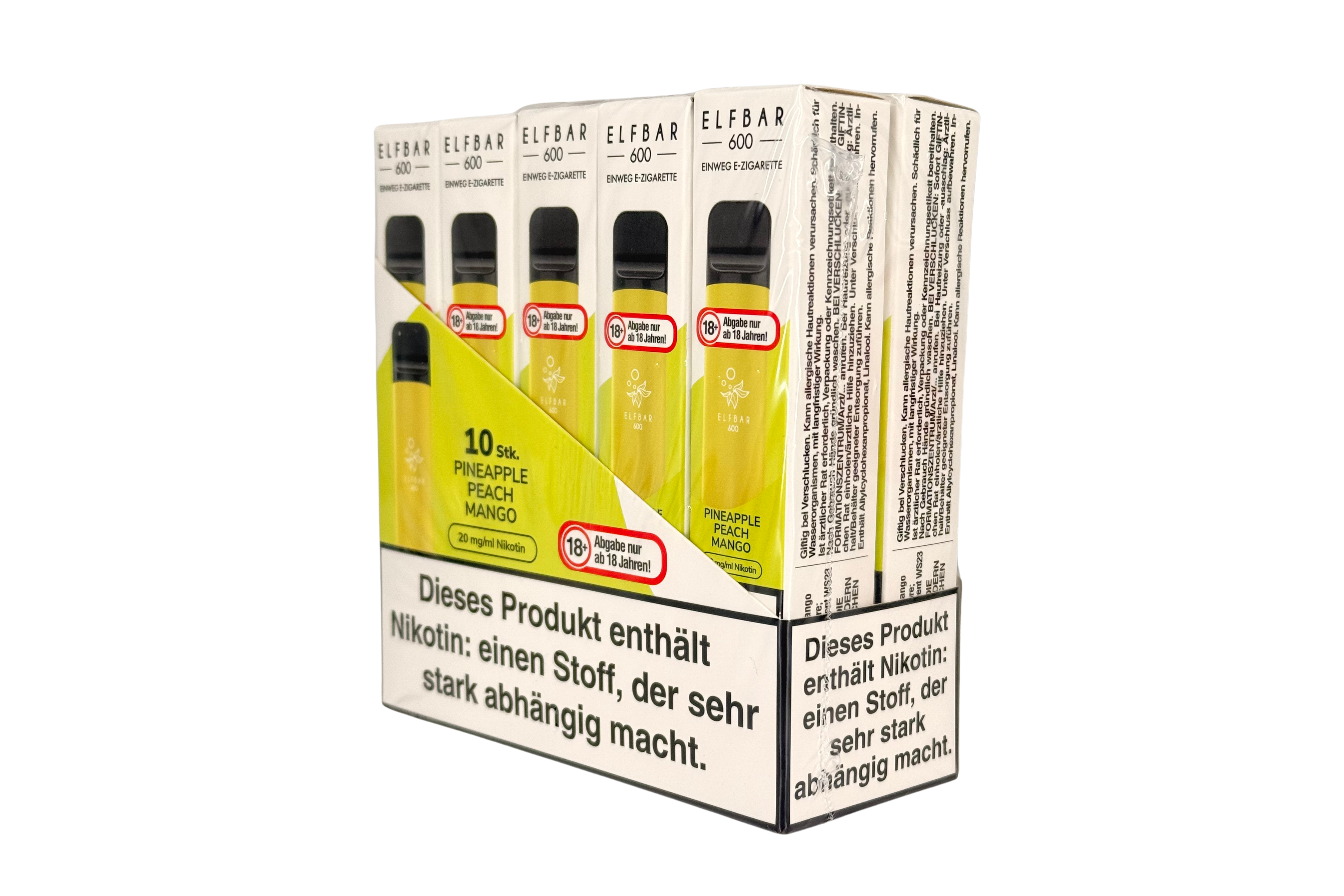 Elf Bar 600 Einweg e-Zigarette, Pineapple Peach Mango / Ananas Pfirsisch Mango, VPE: 1 Stk. / Box - 20mg/ml Nikotingehalt