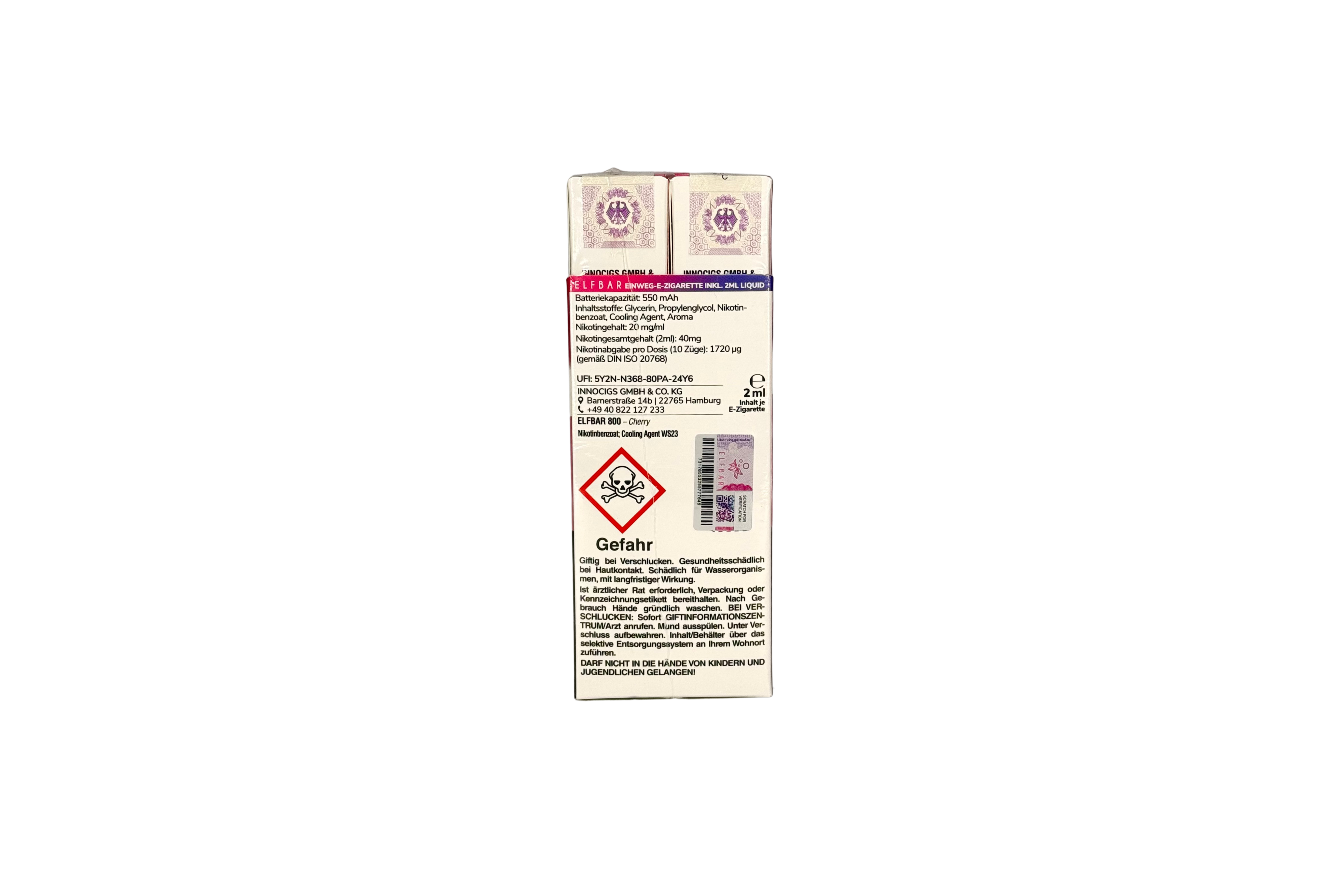 Elfbar 800 Einweg E-Zigarette - Cherry 20mg/ml, VKE: 10 Stück