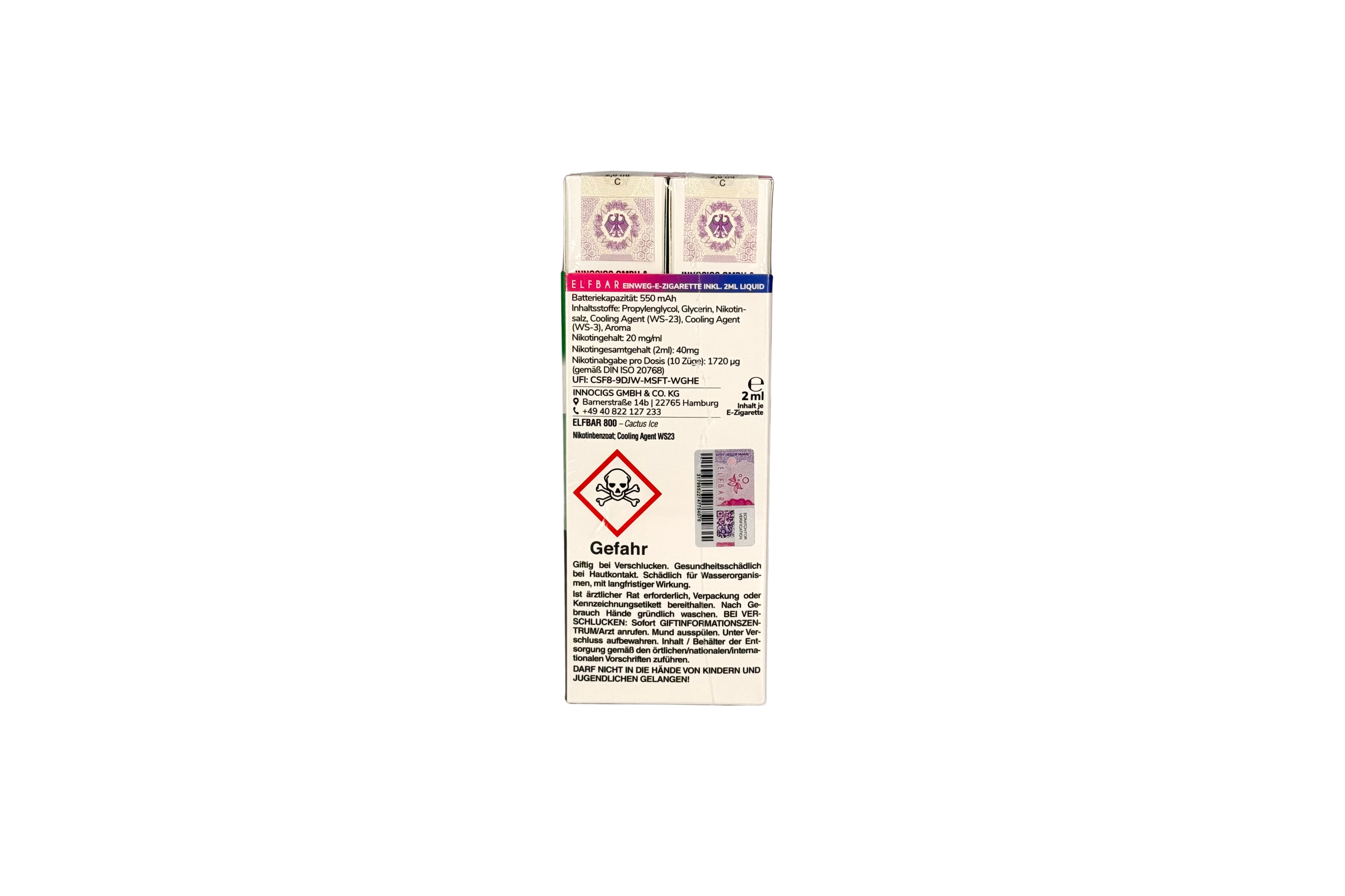 Elfbar 800 Einweg E-Zigarette - Cactus Ice 20mg/ml, VKE: 10 Stück