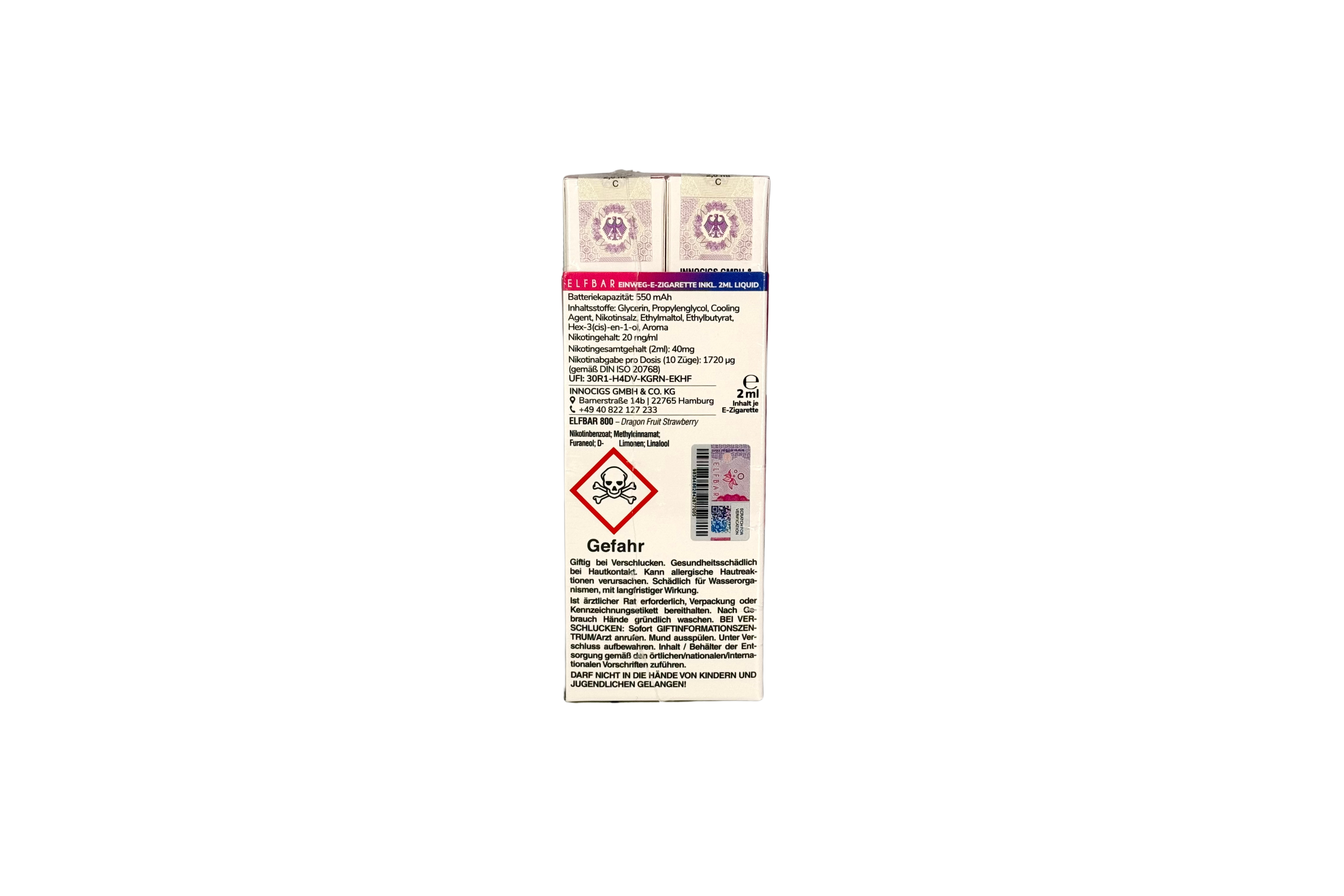 Elfbar 800 Einweg E-Zigarette - Dragon Fruit Strawberry 20mg/ml, VKE: 10 Stück
