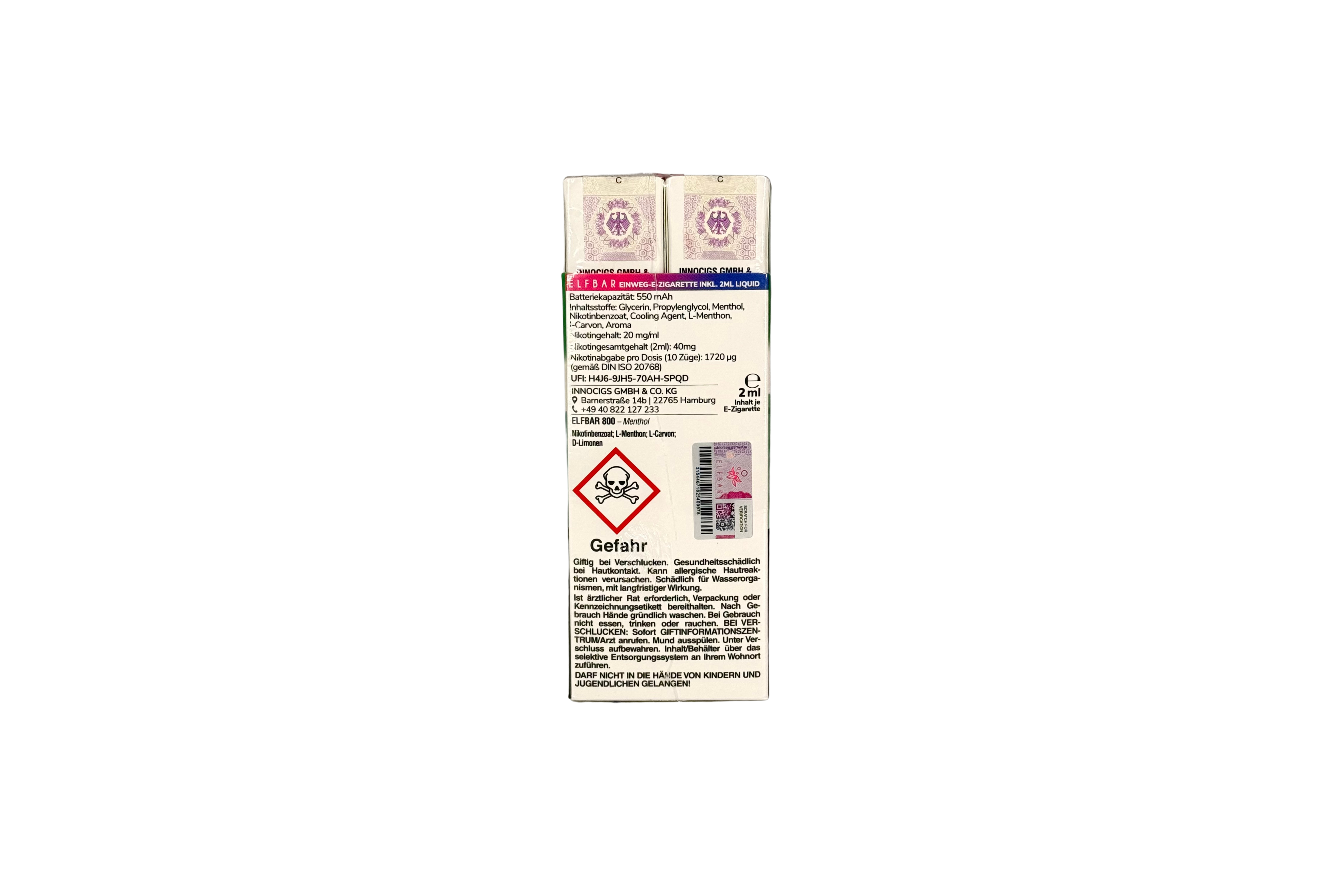 Elfbar 800 Einweg E-Zigarette - Menthol 20mg/ml, VKE: 10 Stück