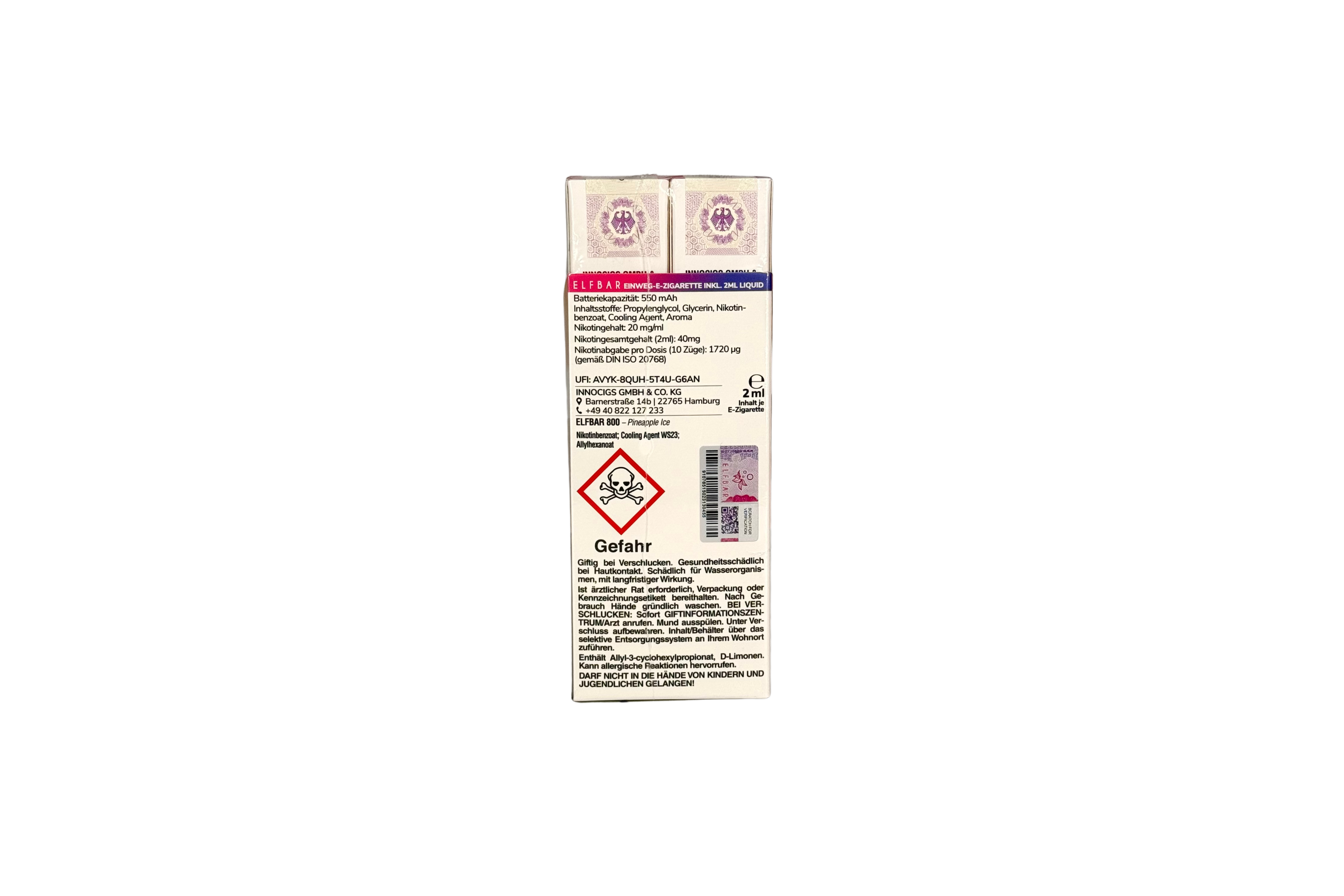 Elfbar 800 Einweg E-Zigarette - Pineapple Ice 20mg/ml, VKE: 10 Stück