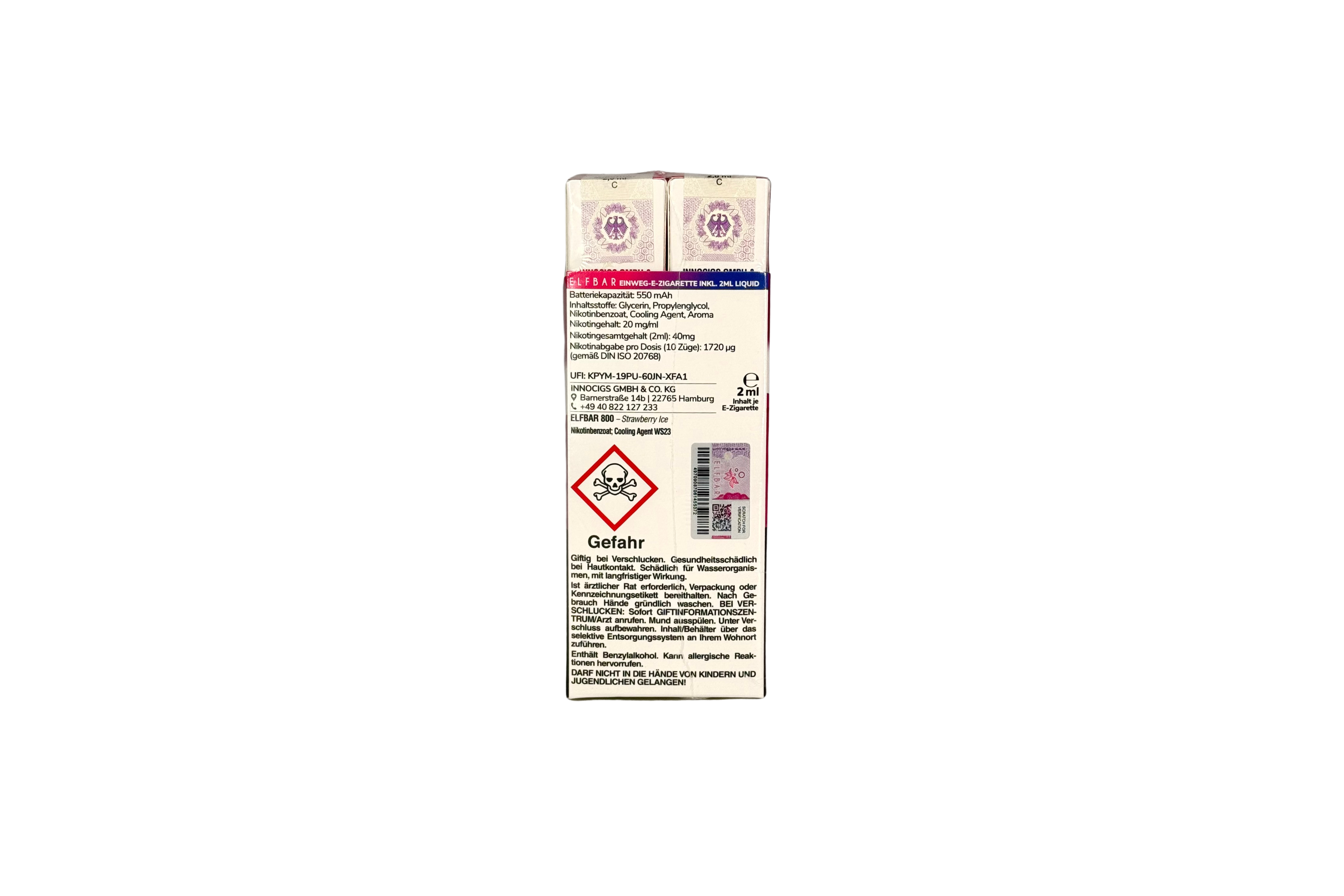 Elfbar 800 Einweg E-Zigarette - Strawberry Ice 20mg/ml, VKE: 10 Stück