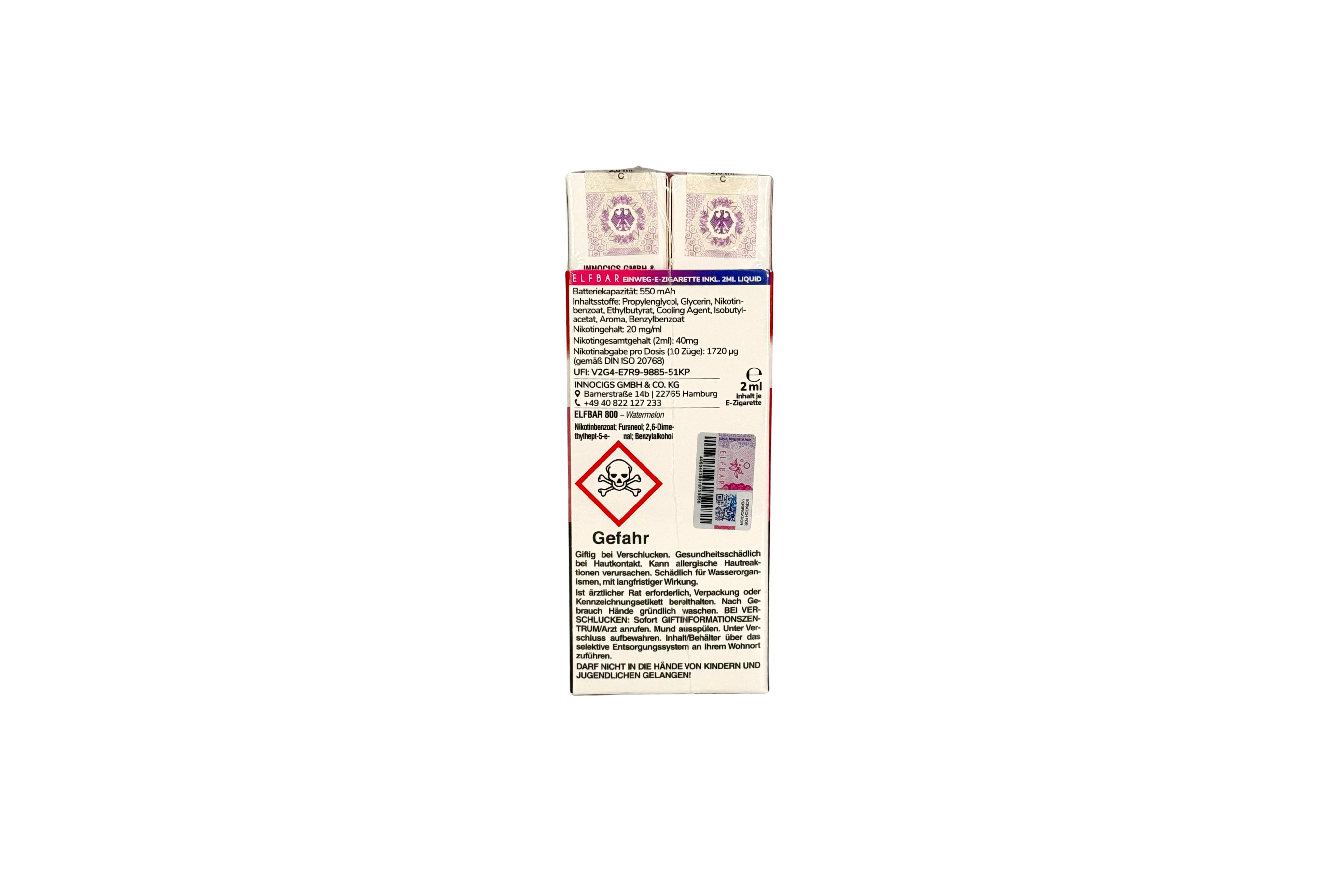 Elfbar 800 Einweg E-Zigarette - Watermelon 20mg/ml, VKE: 10 Stück
