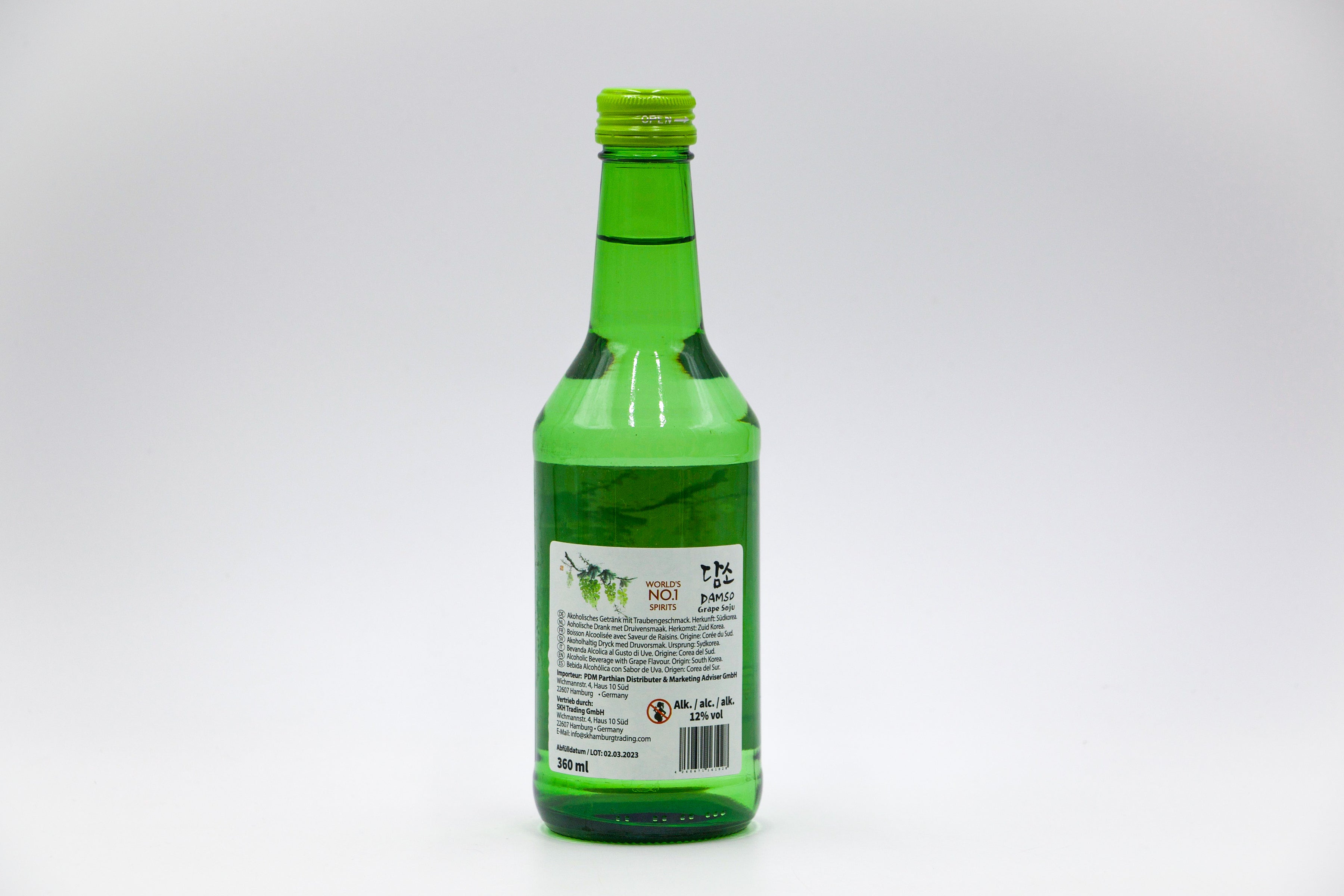Damso Grape Soju 12% Alc., Soju mit Traubengeschmack, VPE: 20x360ml