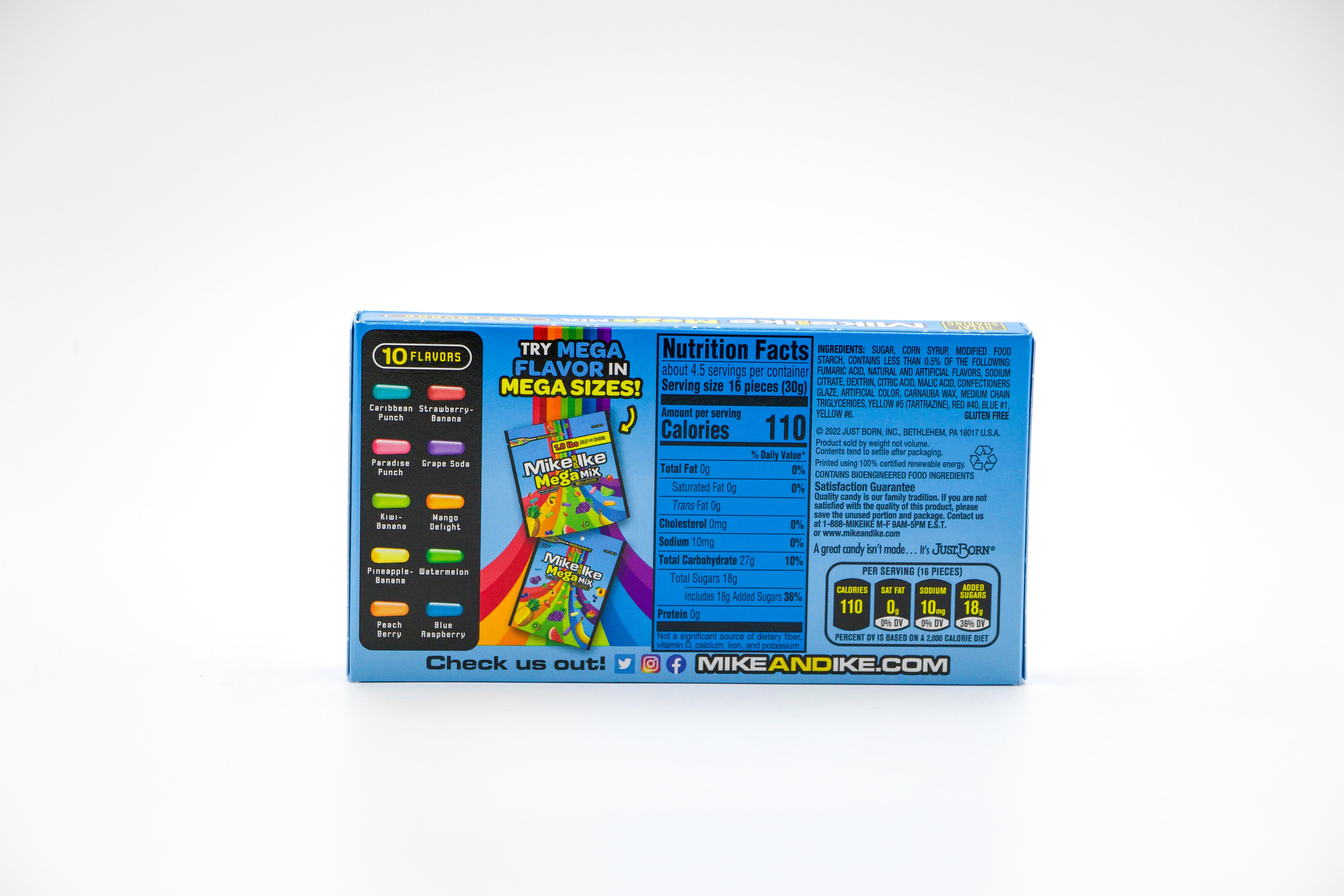 Mike and Ike Mega Mix 10 flavours , Kaubonbons mit 10 verschiedenen Fruchtgeschmäckern, VPE: 1x141g