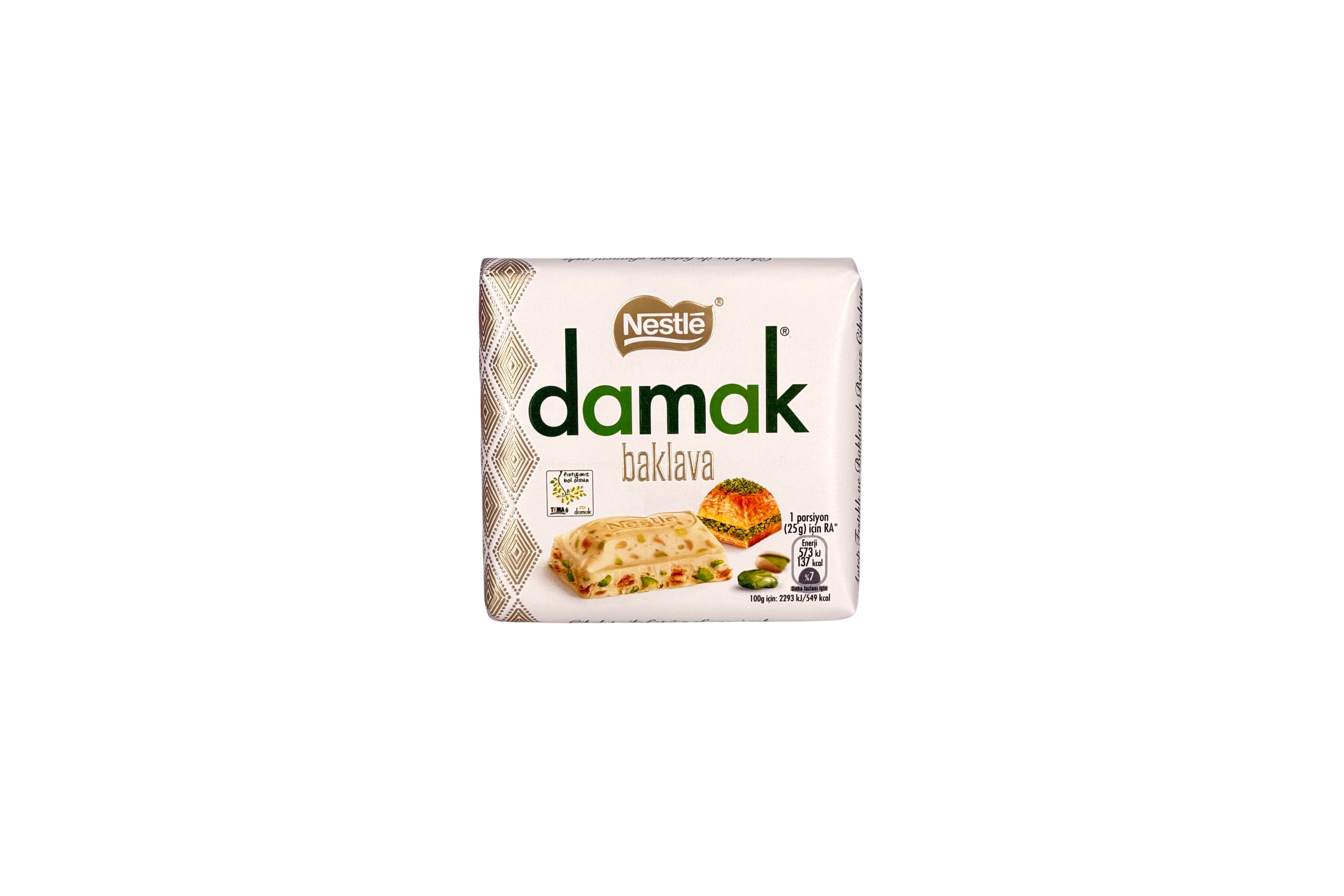 NESTLE Damak Baklava, Weiße Schokolade mit Pistazie & Baklavageschmack, VPE: 60g Tafel, VKE: 6x60g