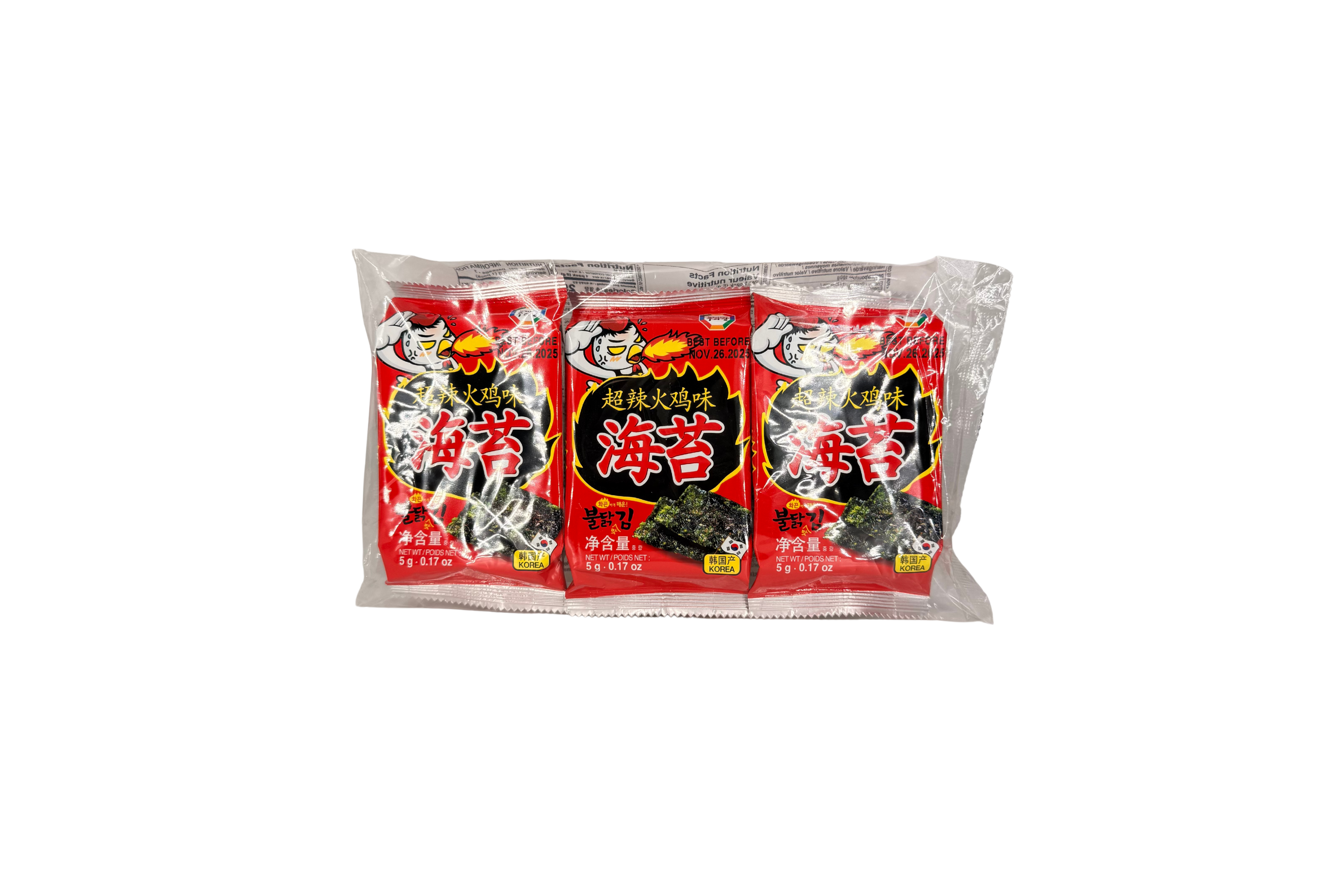 Surasang Buldak Seaweed Snack, VPE: 3x5g, VKE: 12x(3x5g)