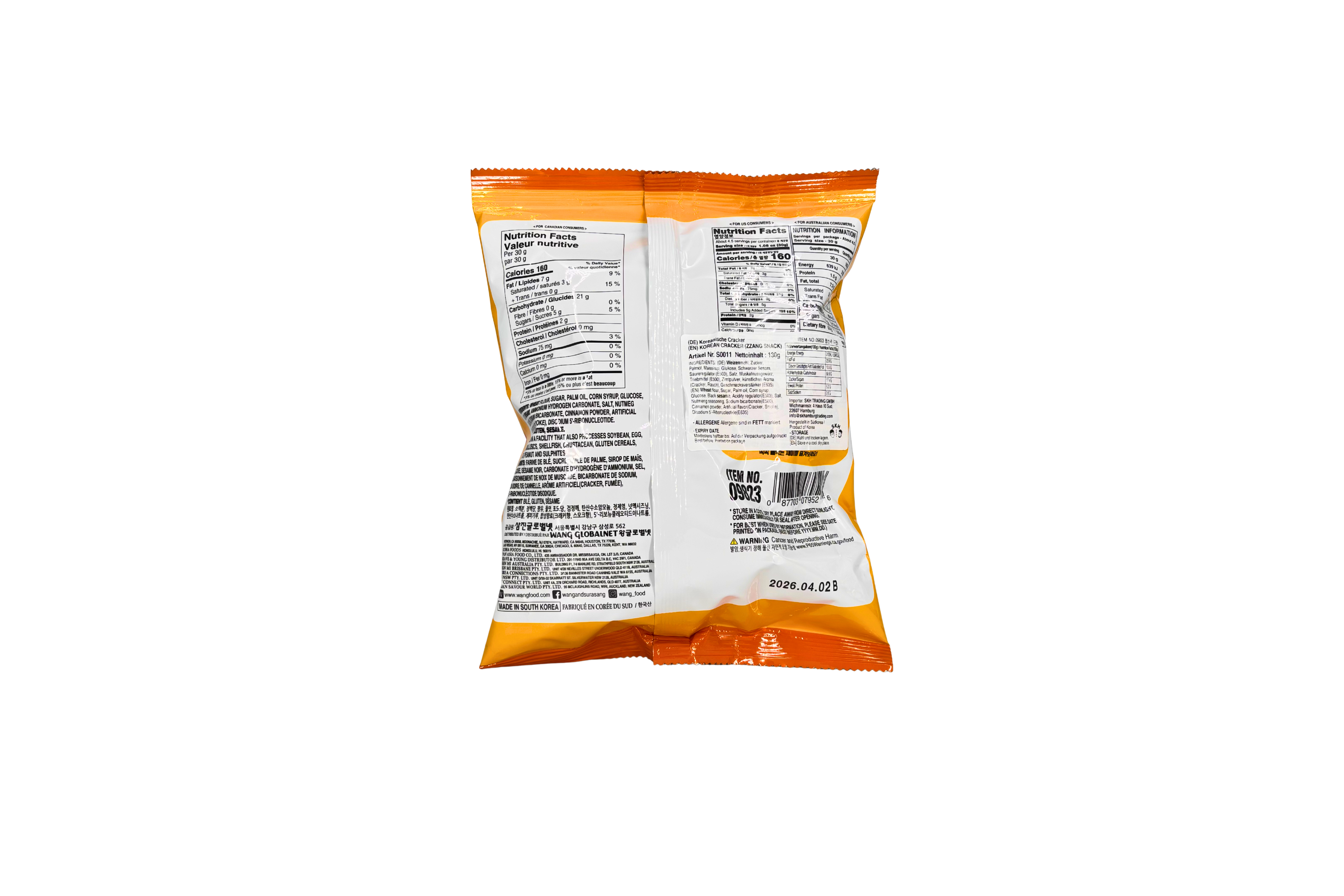 Gugen Zzang Snack Honig Sesam Cracker, VPE: 130g, VKE: 20x130g