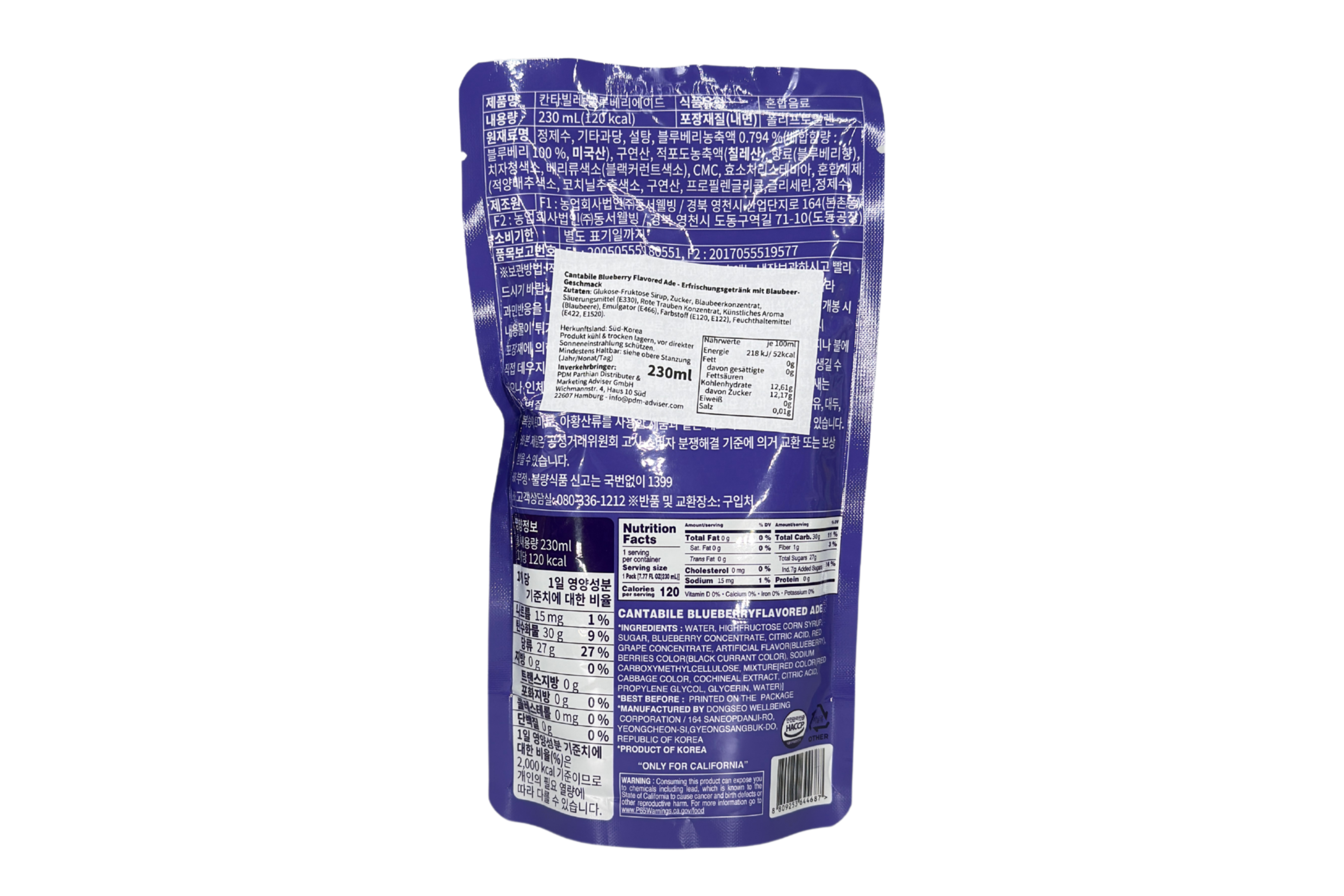 Cantabile Blueberry Flavored Ade, VPE: 230ml, VKE: 10x230ml