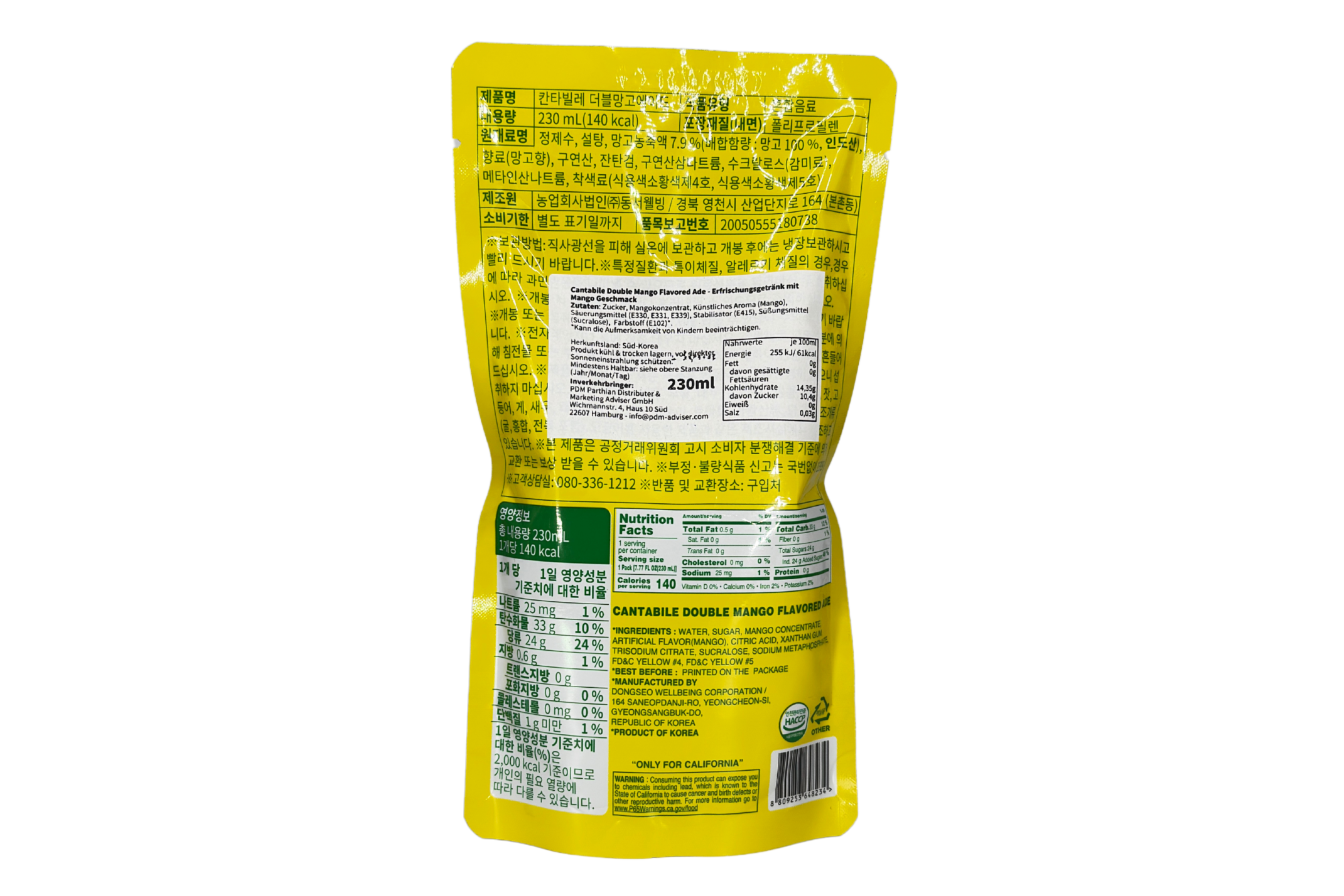 Cantabile Double Mango Flavored Ade, VPE: 230ml, VKE: 10x230ml