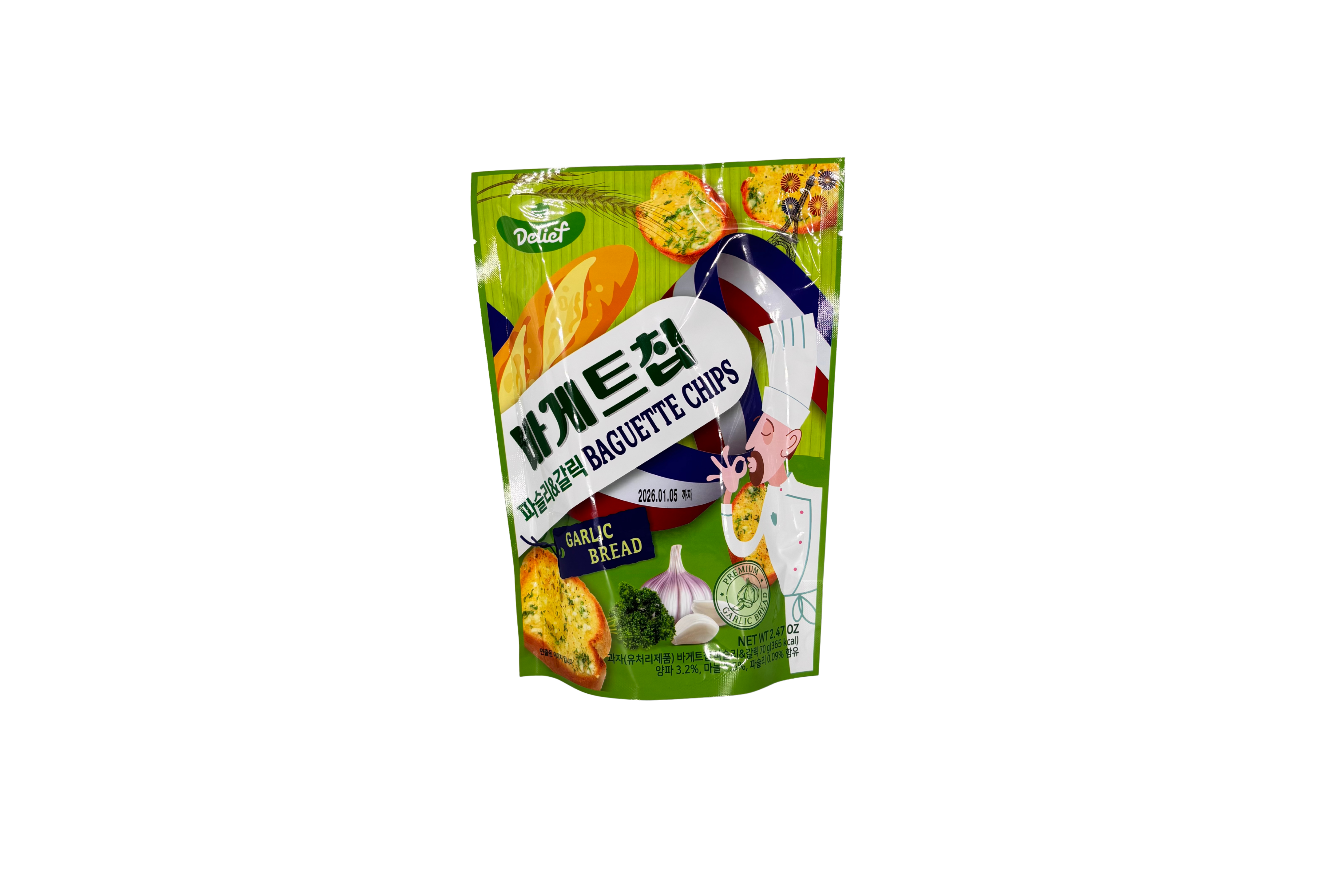 Delief Baguette Chips Parsley and Garlic Flavor, VPE: 70g, VKE. 40x70g