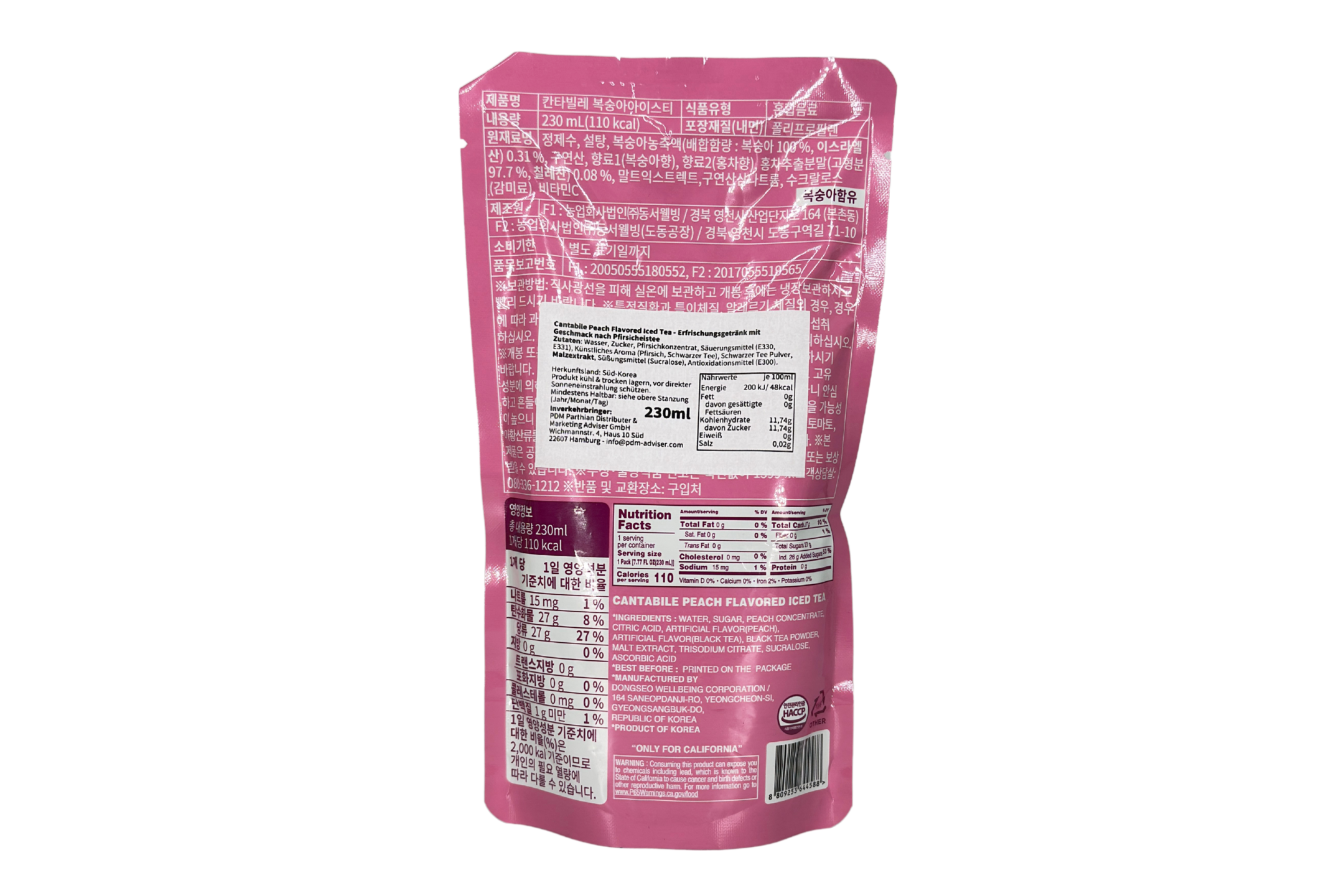 Cantabile Peach Flavored Iced Tea, VPE: 230ml, VKE: 10x230ml