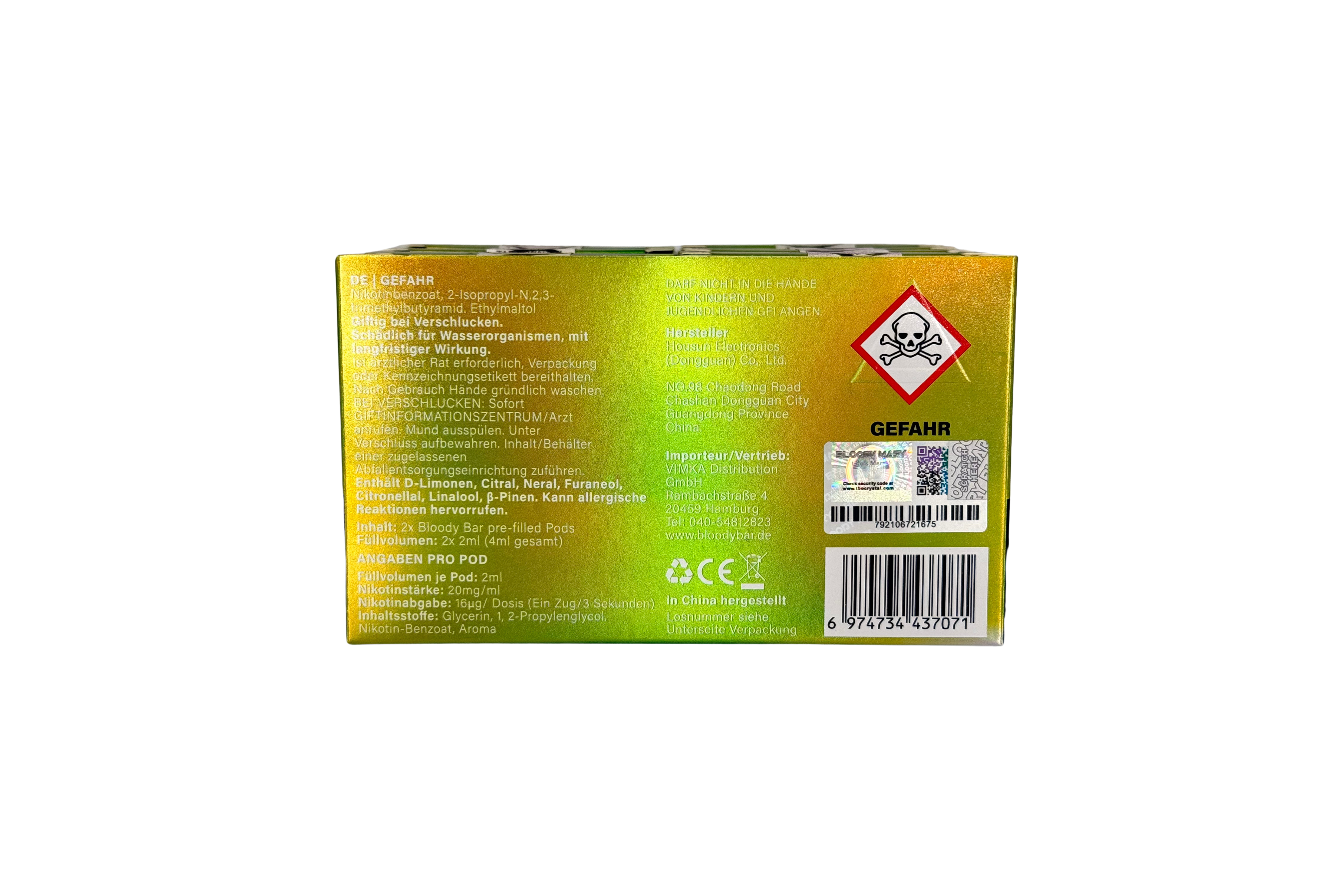 Bloody Bar Prefilled Pod - Lemon & Lime - 20mg/ml Nikotin