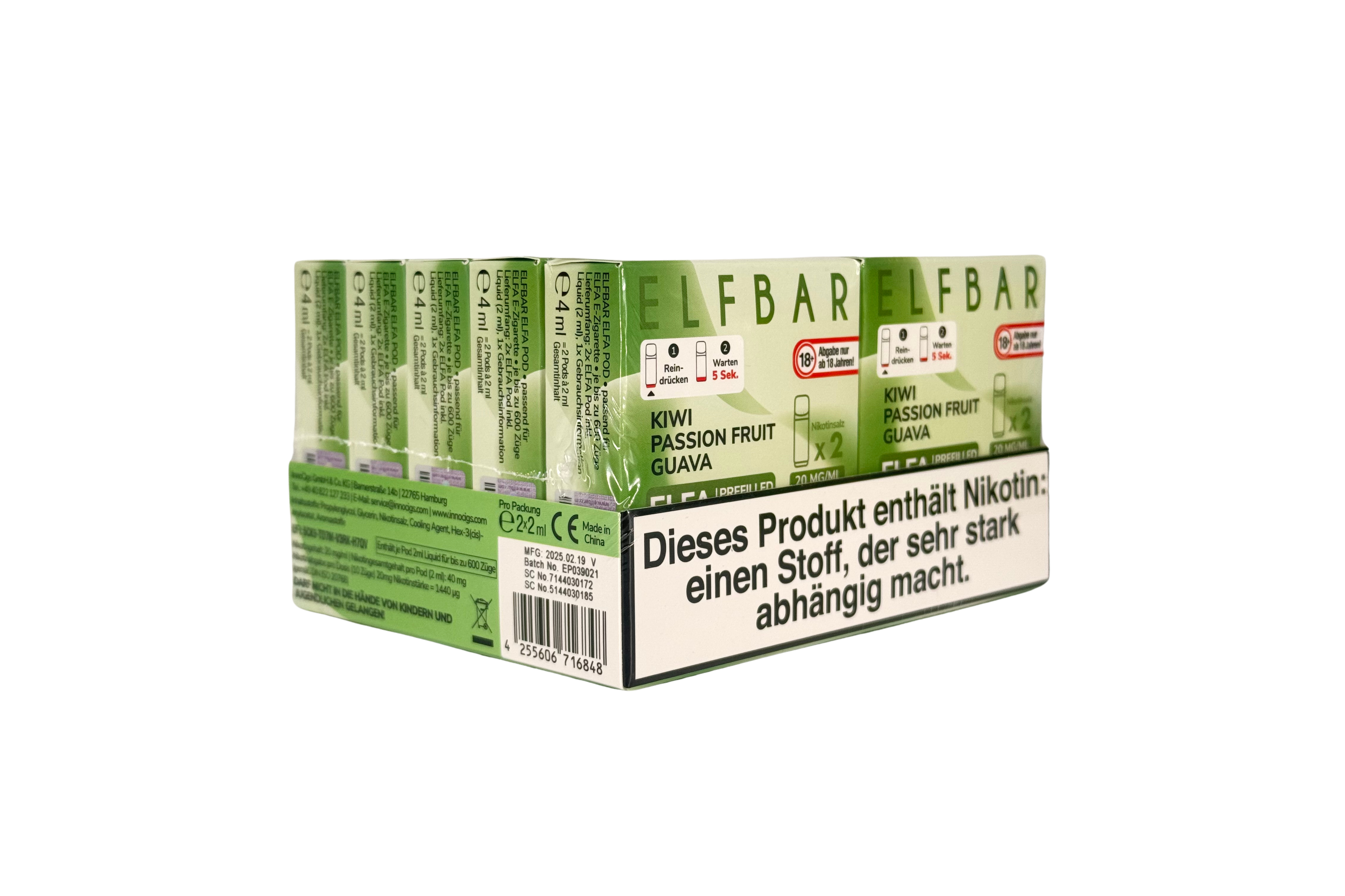 Elfbar ELFA CP Prefilled Pod, Kiwi Passion Fruit Guava, VPE: 2 Stk. / Box - 20mg/ml Nikotingehalt