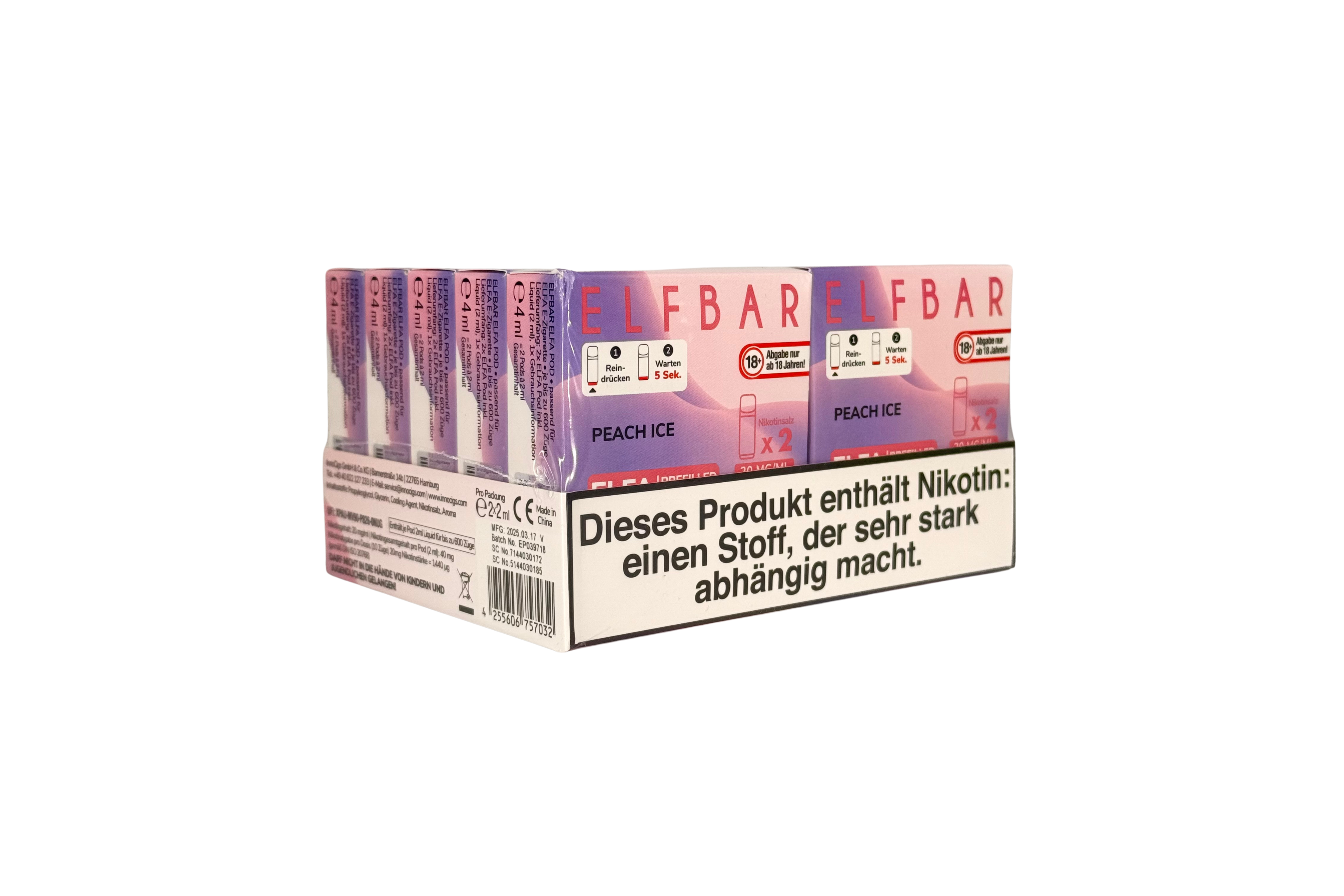 Elfbar ELFA CP Prefilled Pod, Peach Ice , VPE: 2 Stk. / Box - 20mg/ml Nikotingehalt