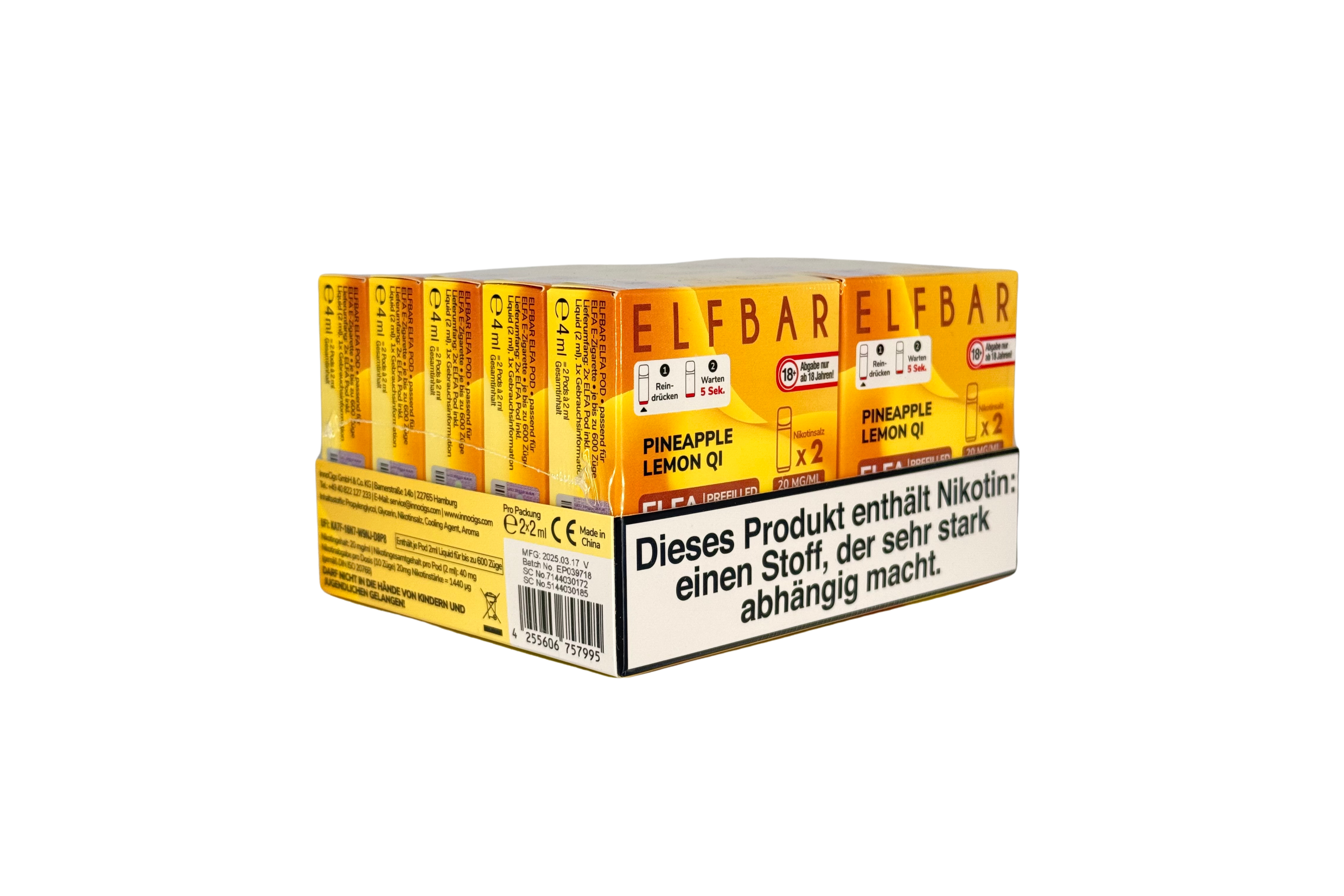 Elfbar ELFA CP Prefilled Pod, Pineapple Lemon QI, VPE: 2 Stk. / Box - 20mg/ml Nikotingehalt