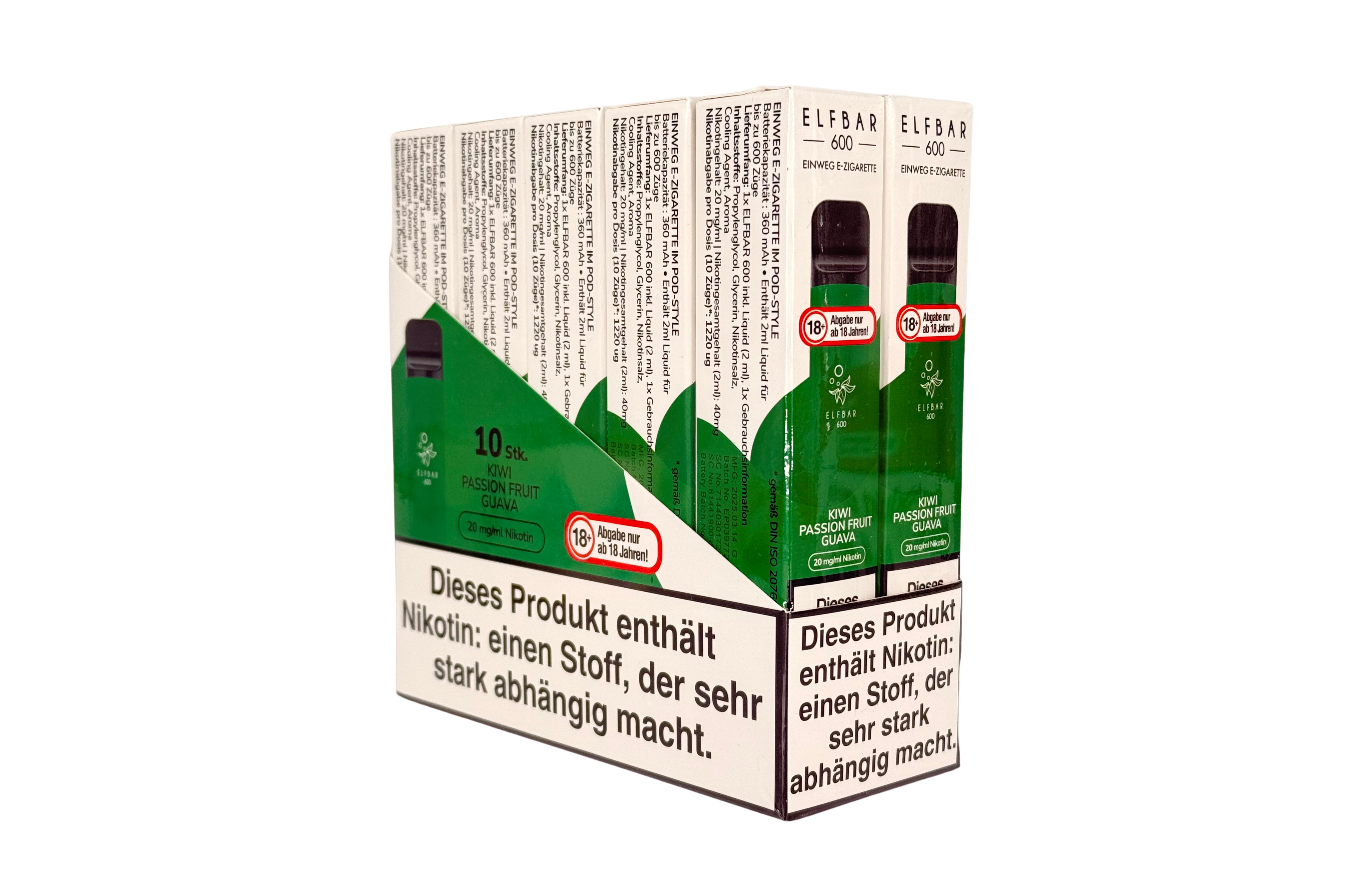 Elf Bar 600 Einweg e-Zigarette, Kiwi Passion Fruit Guava / Kiwi Passionsfrucht Guave, VPE: 1 Stk. / Box - 20mg/ml Nikotingehalt