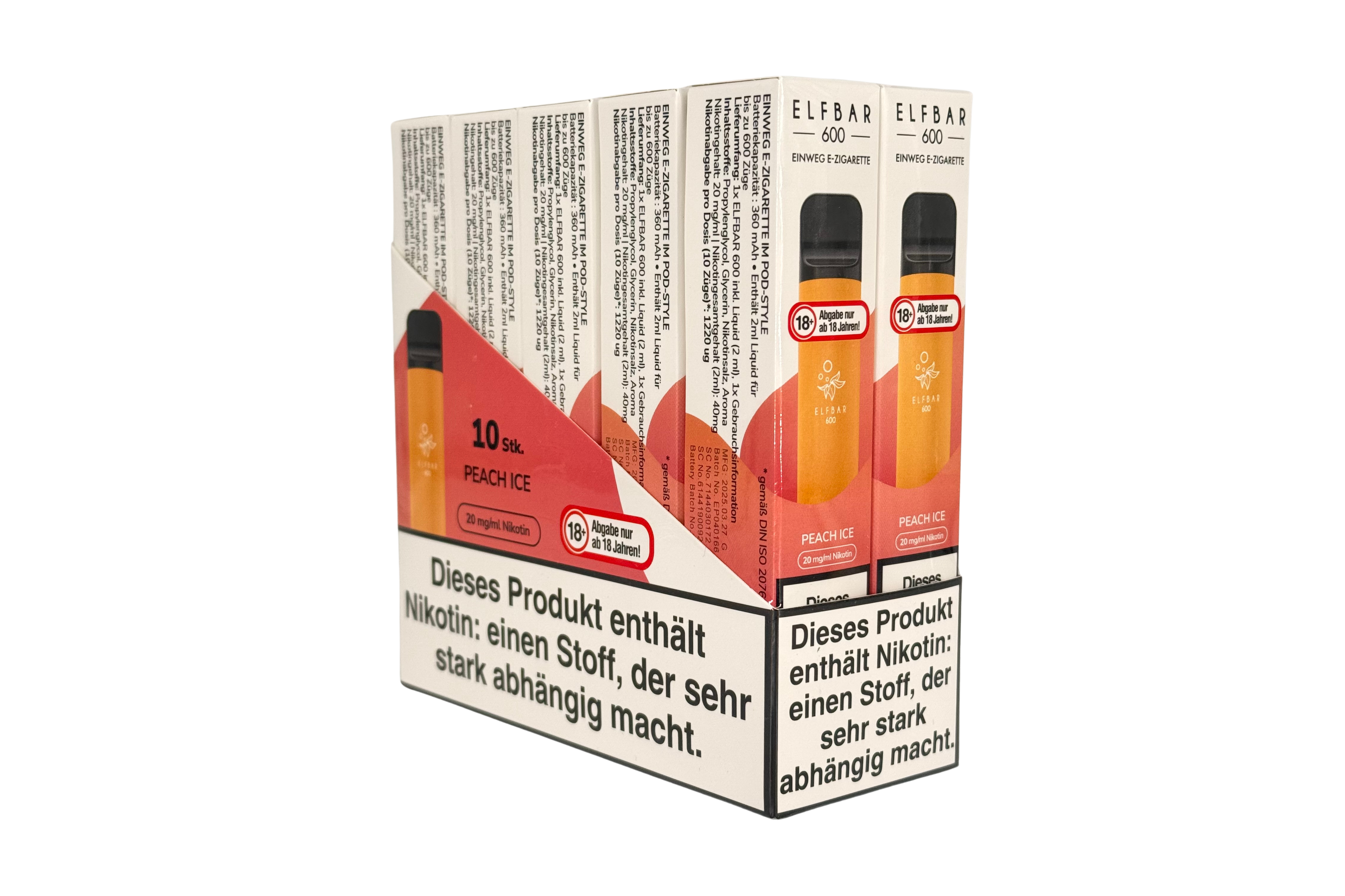 Elf Bar 600 Einweg e-Zigarette, Peach Ice / Erfrischender Pfirsich, VPE: 1 Stk. / Box - 20mg/ml Nikotingehalt