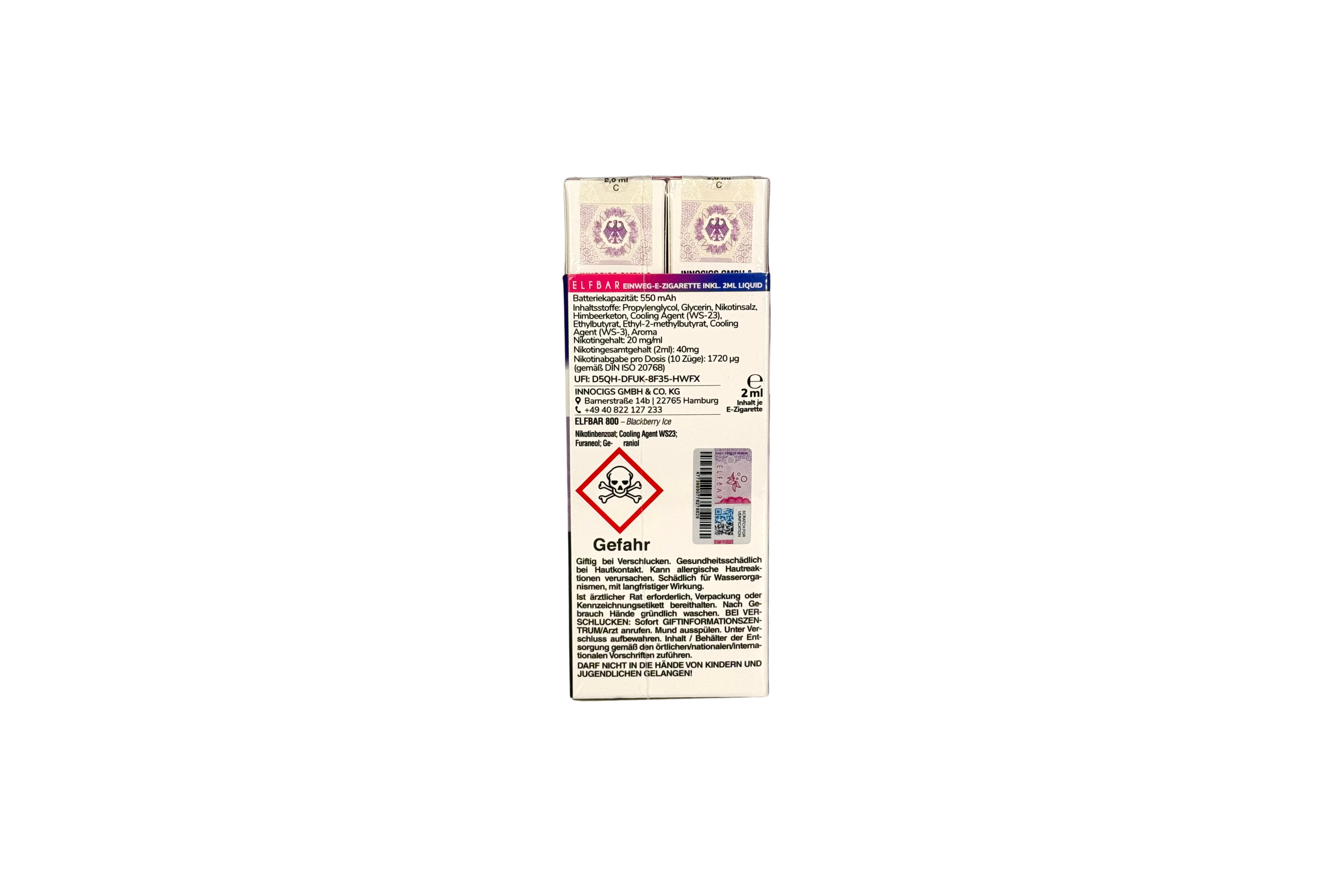 Elfbar 800 Einweg E-Zigarette - Blackberry Ice 20mg/ml, VKE: 10 Stück