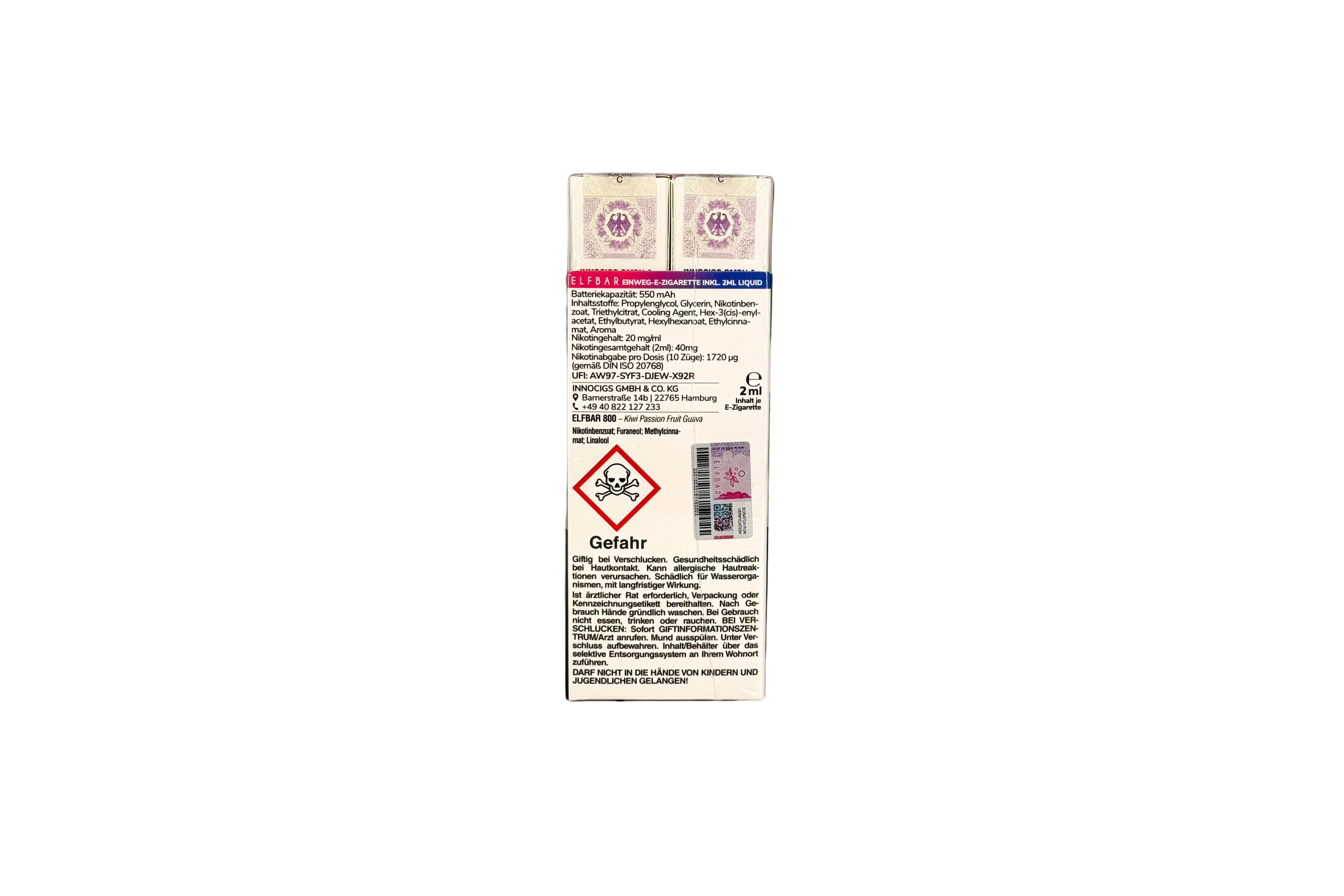 Elfbar 800 Einweg E-Zigarette - Kiwi Passion Fruit Guava 20mg/ml, VKE: 10 Stück
