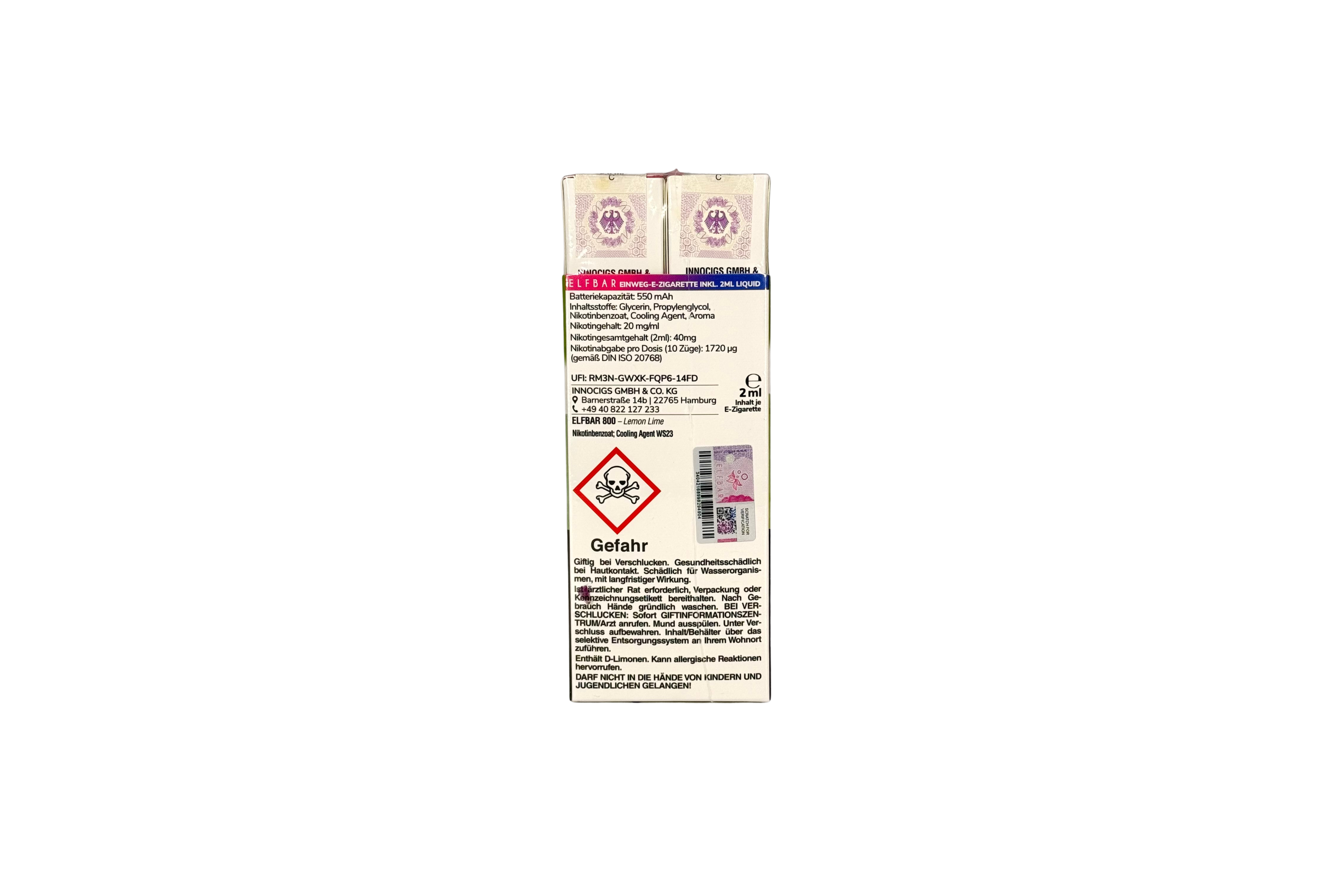 Elfbar 800 Einweg E-Zigarette - Lemon Lime 20mg/ml, VKE: 10 Stück