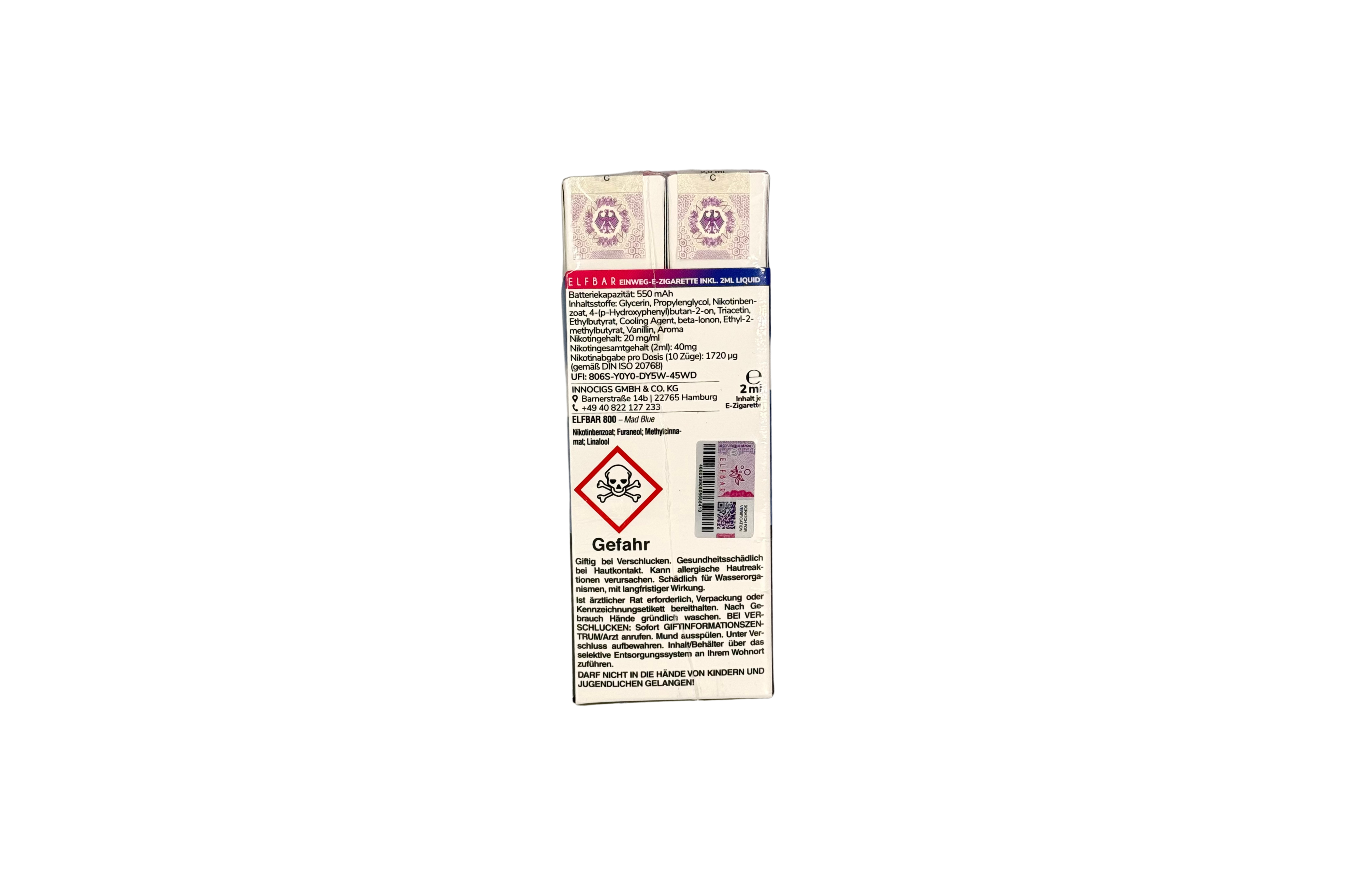 Elfbar 800 Einweg E-Zigarette - Mad Blue 20mg/ml, VKE: 10 Stück