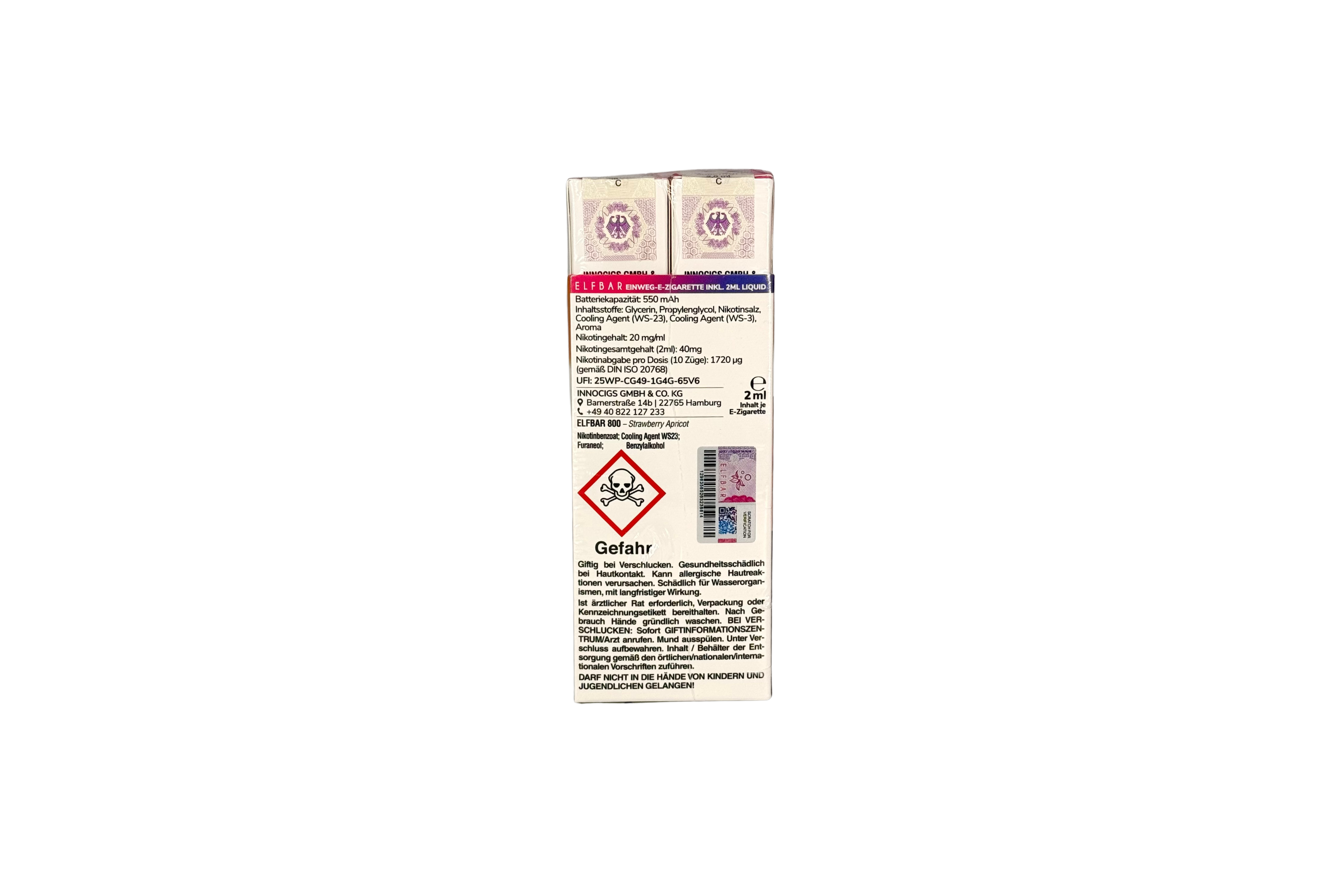 Elfbar 800 Einweg E-Zigarette - Strawberry Apricot 20mg/ml, VKE: 10 Stück