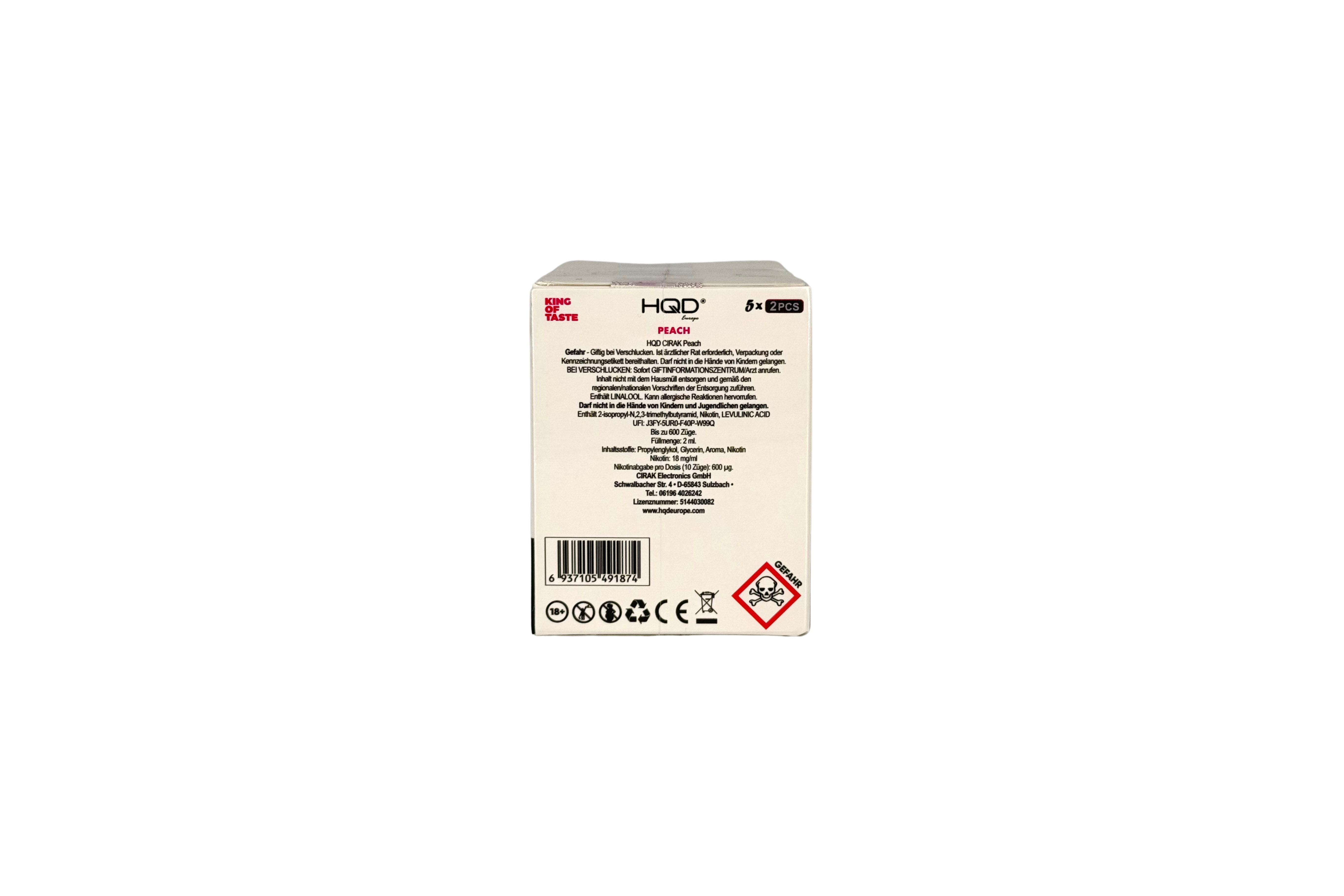 HQD Cirak Prefilled Pod Peach, VPE: 2 Stk. - 18mg/ml Nikotingehalt