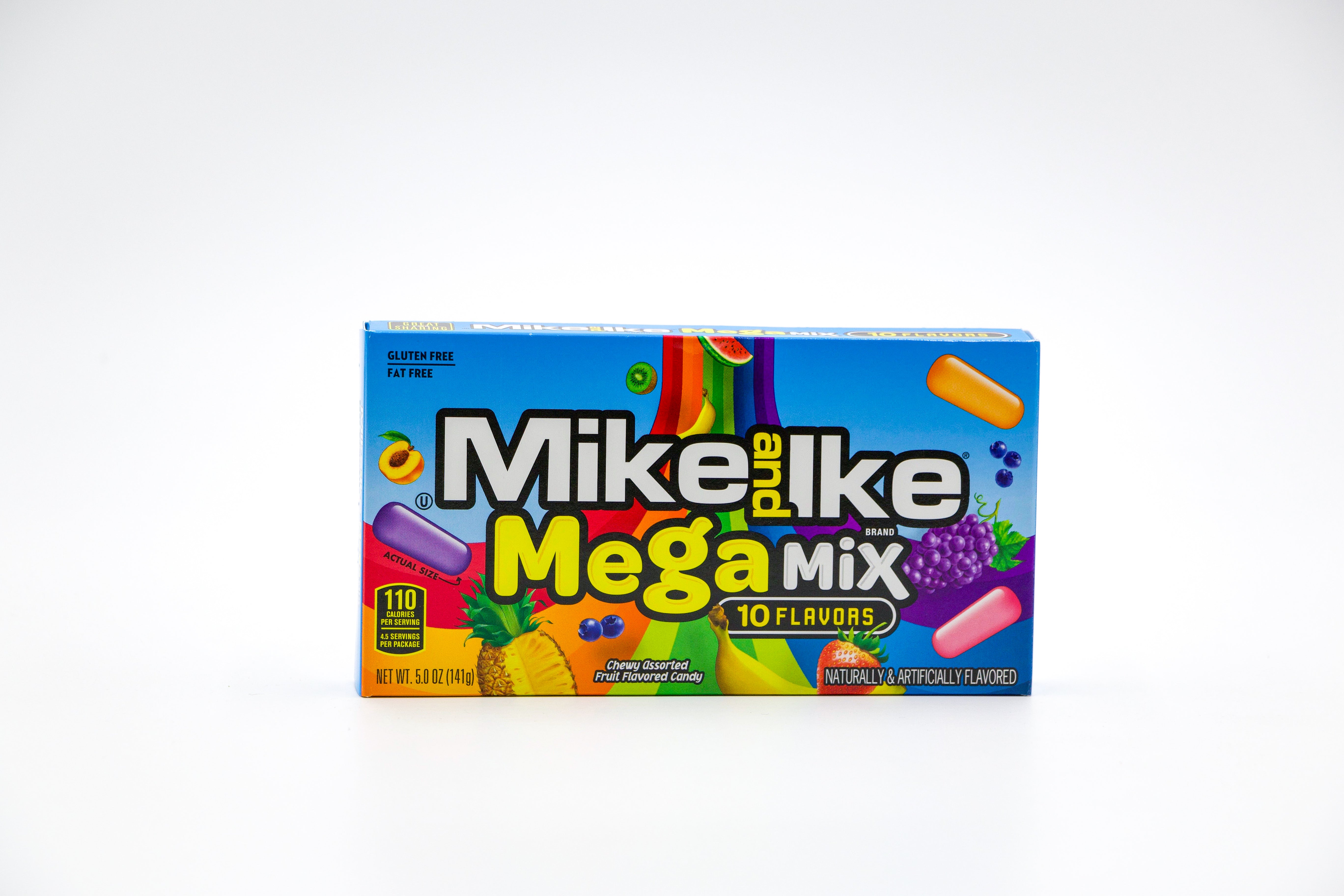 Mike and Ike Mega Mix 10 flavours , Kaubonbons mit 10 verschiedenen Fruchtgeschmäckern, VPE: 1x141g