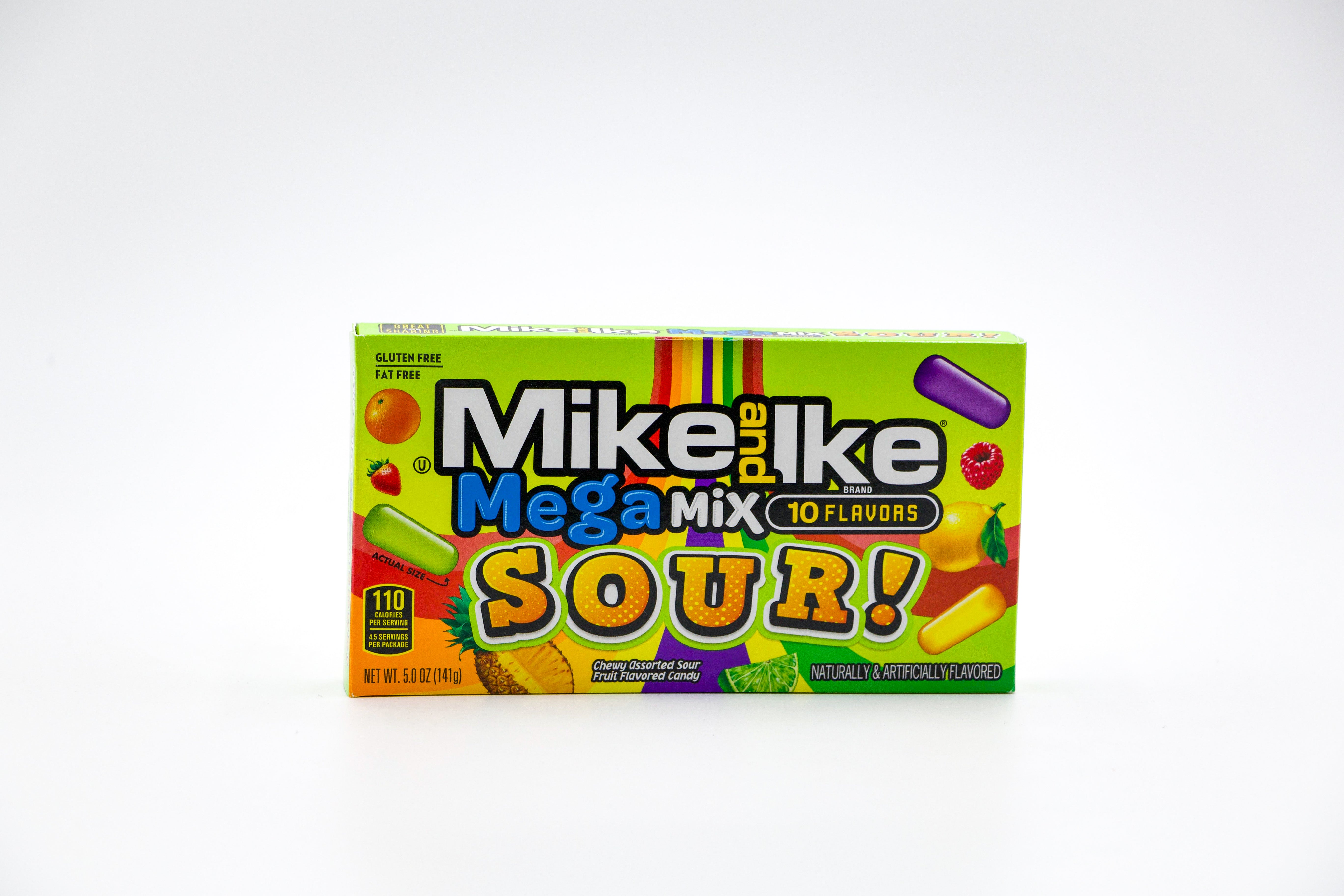 Mike and Ike Mega Mix 10 flavours Sour!, Kaubonbons mit 10 verschiedenen sauren Fruchtgeschmäckern, VPE: 1x141g