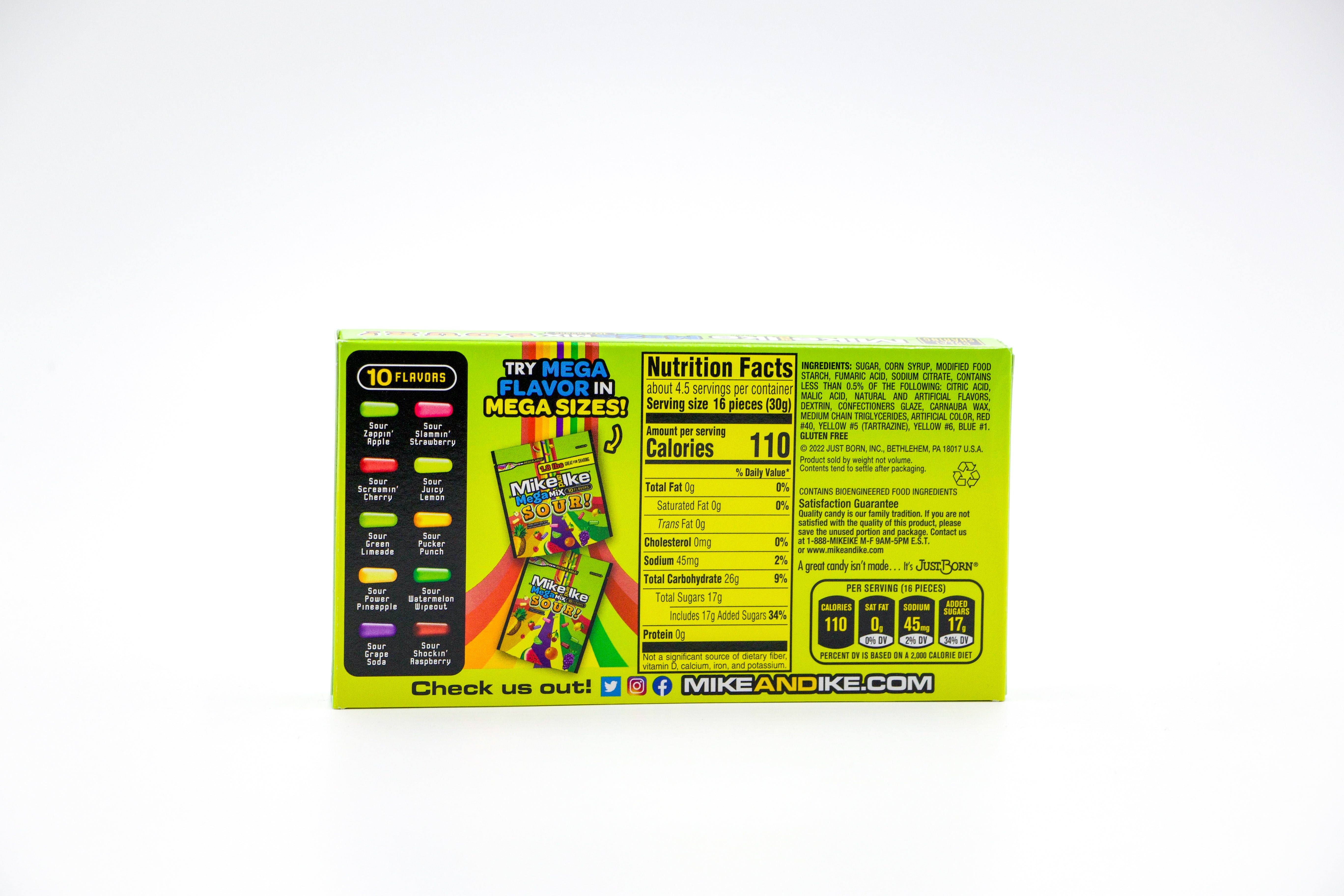 Mike and Ike Mega Mix 10 flavours Sour!, Kaubonbons mit 10 verschiedenen sauren Fruchtgeschmäckern, VPE: 1x141g