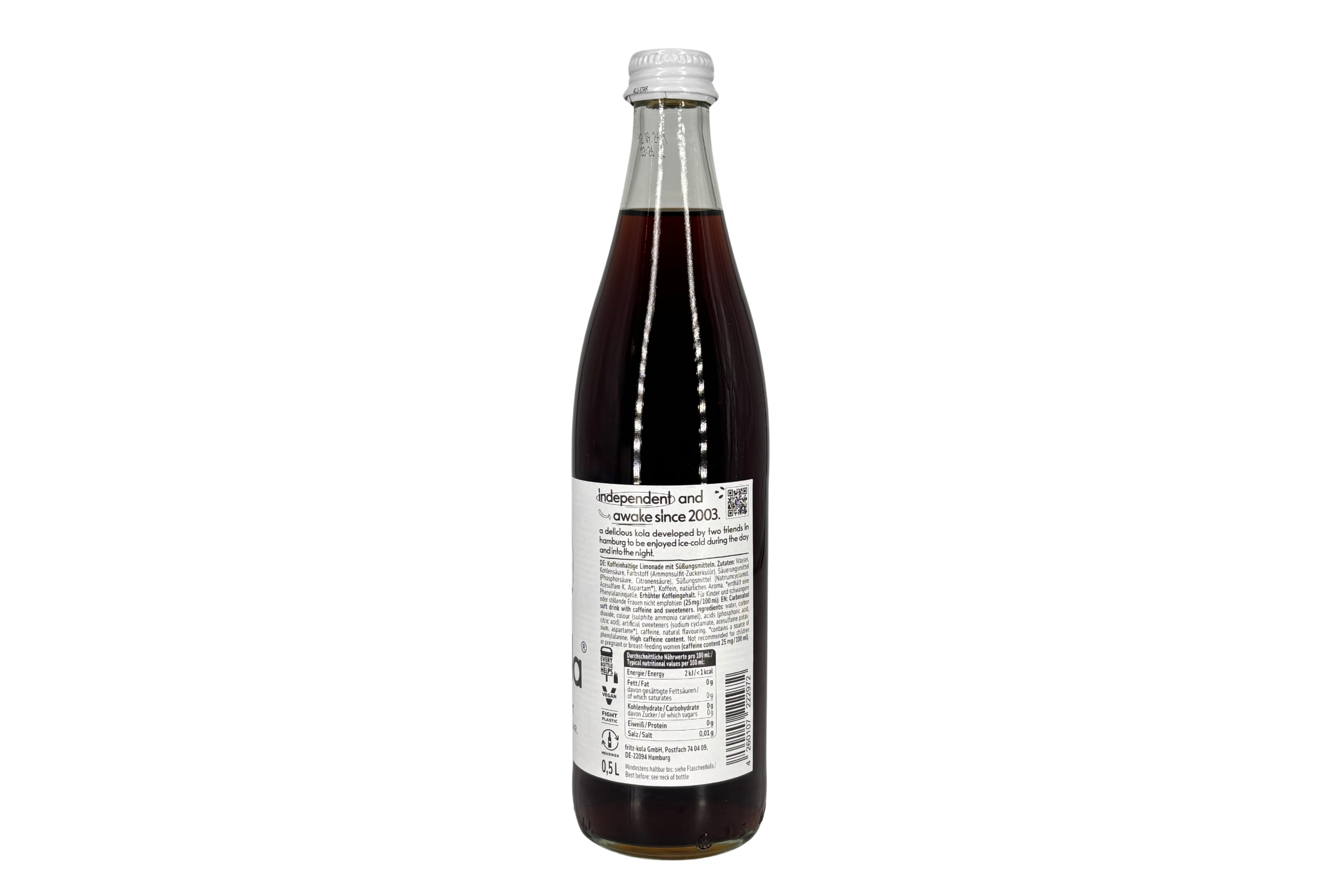 fritz-kola Fritz ohne Zucker, VPE: 500ml, VKE: 10x500ml