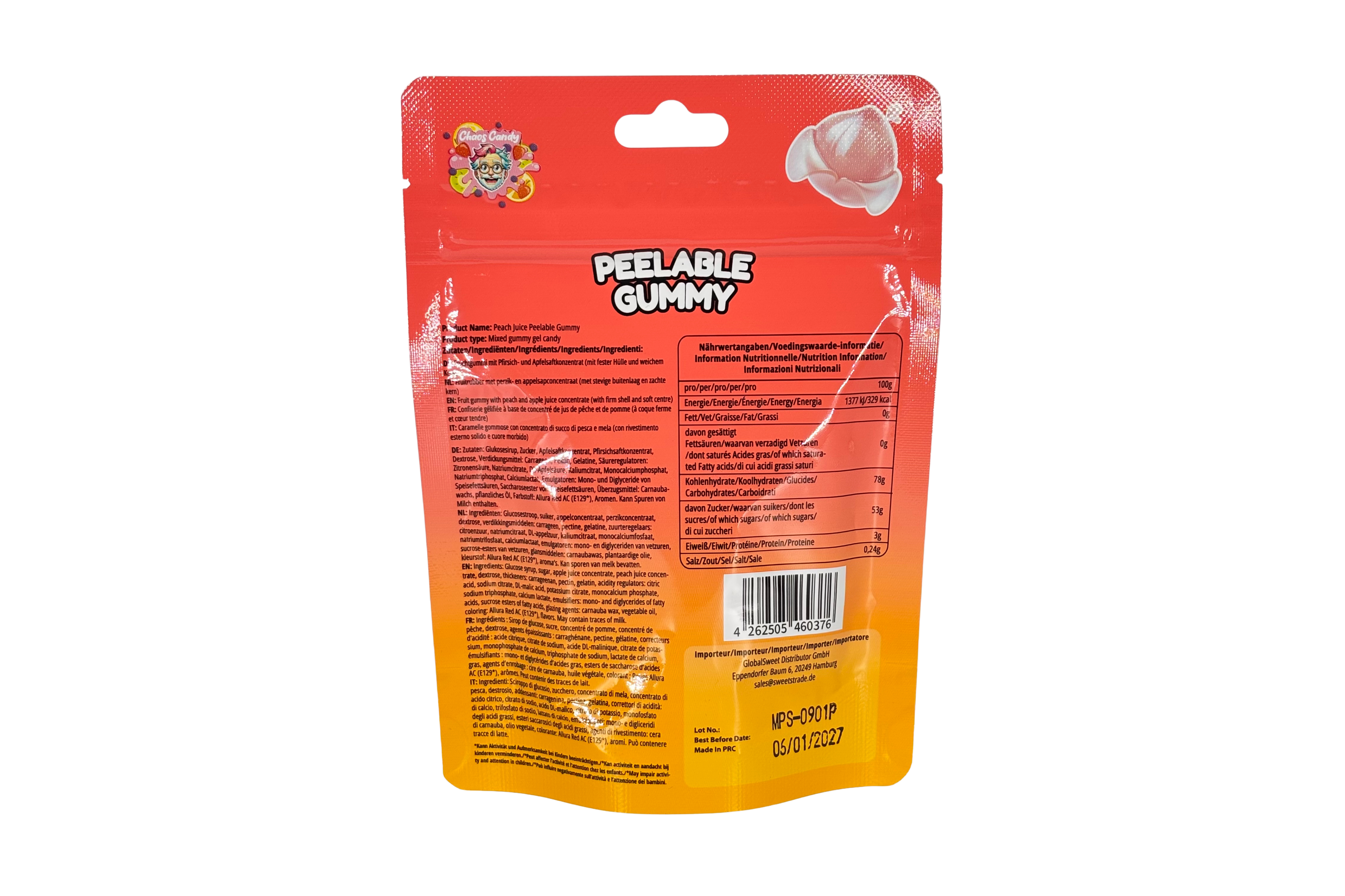 Chaos Candy Peelable Gummy Peach Juice, VPE: 80g, VKE: 12x85g